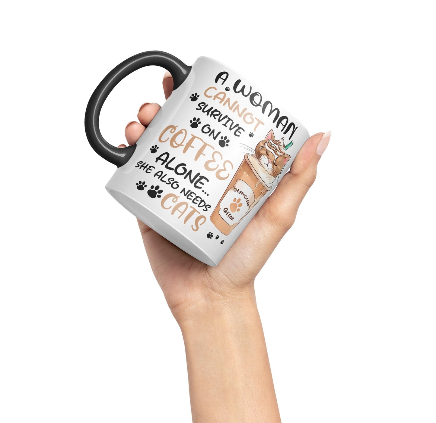 Vixar A Woman Cannot Survive on Coffee Cats Sarcastic Joke Ceramic Coloured Mug Cup for Tea Coffee Hot Brew 330ml 11Oz