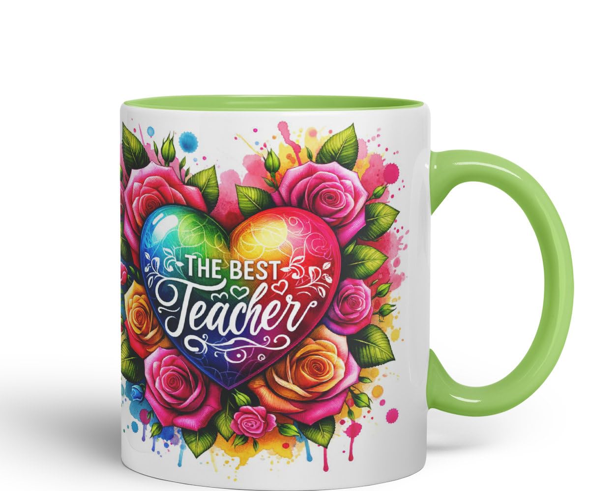 Vixar Best Teacher Mug Thank You, End of School Gift Ceramic Coloured Mug Cup for Tea Coffee Hot Brew 330ml 11Oz Gift BT3