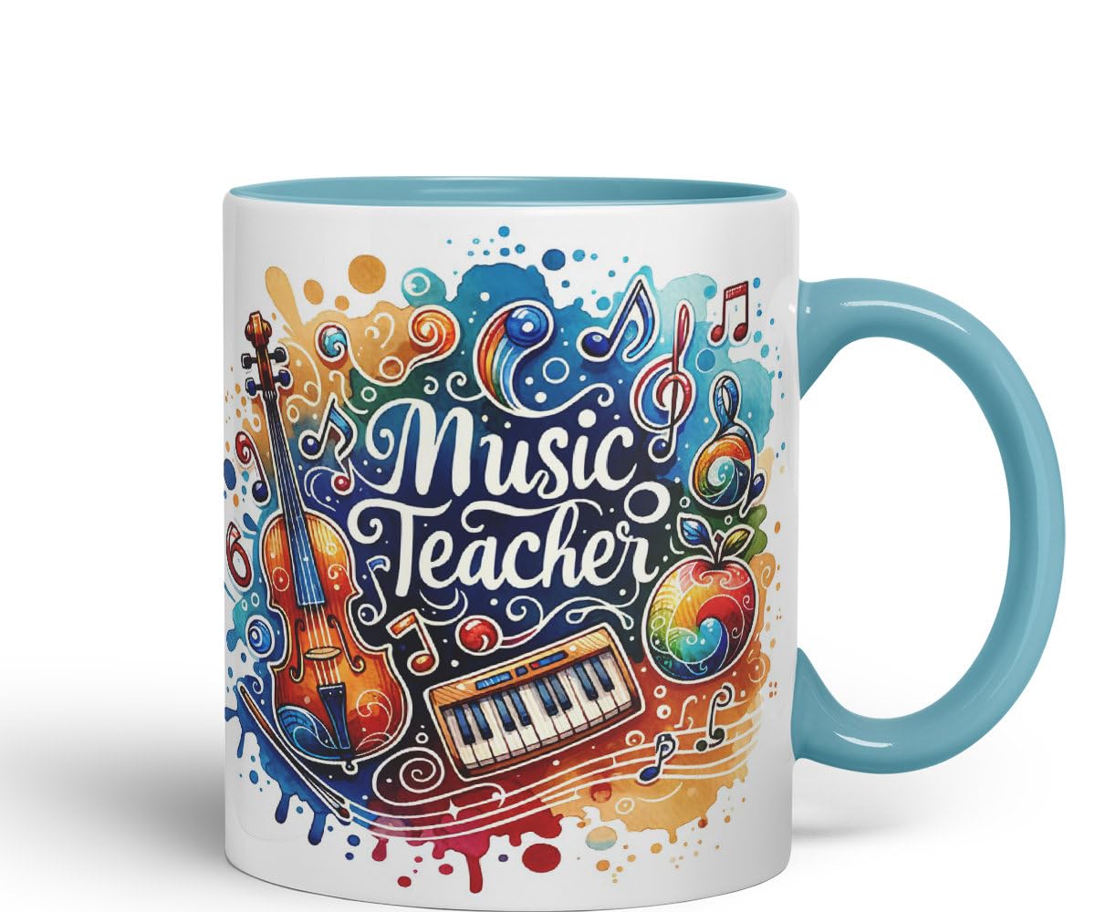 Vixar Music Teacher Mug Thank You, End of School Gift Ceramic Coloured Mug Cup for Tea Coffee Hot Brew 330ml 11Oz Gift