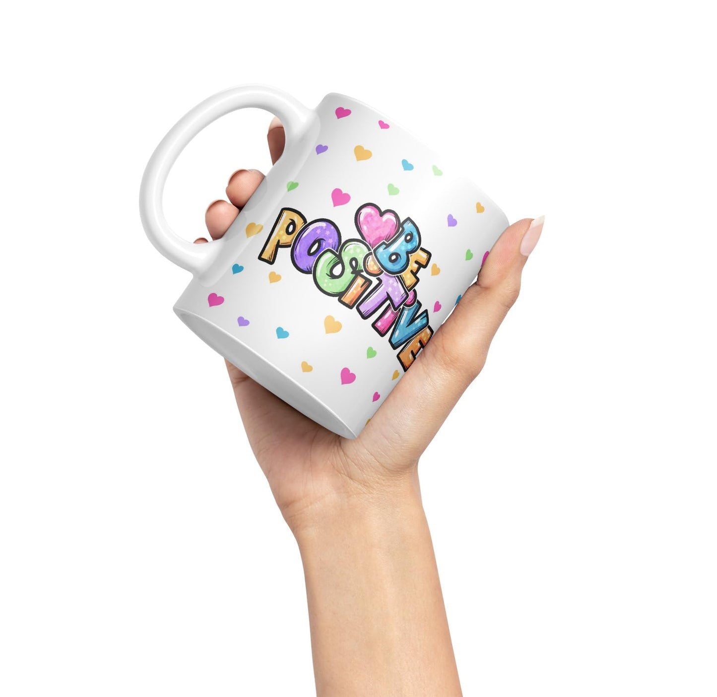 Vixar Be Positive herts Joke sarkasm Ceramic Coloured Mug Cup for Tea Coffee Hot Brew 330ml 11Oz Gift