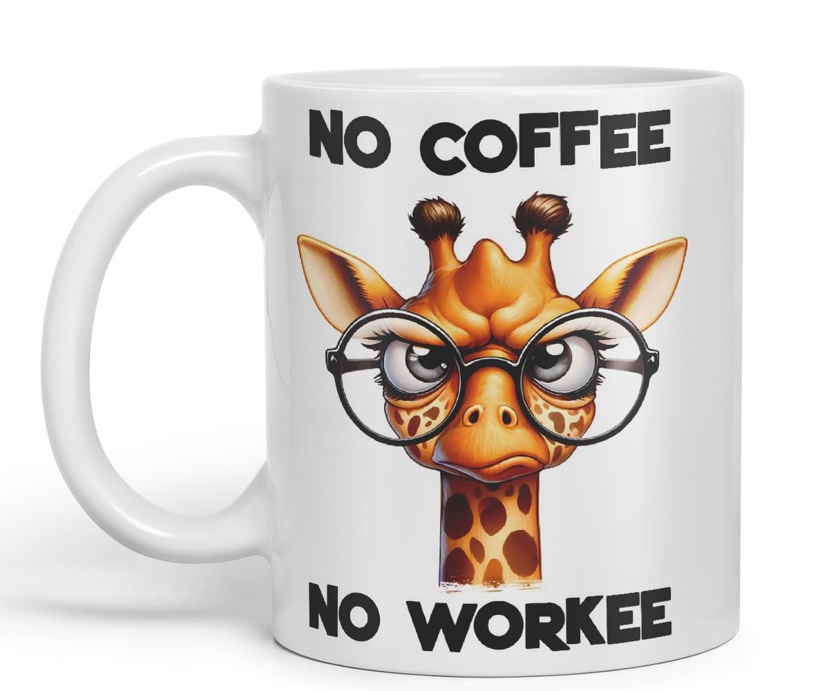 Vixar No Coffee No Workee Sarcastic Giraffe Mug, Coloured Ceramic Cup 11oz (Black)