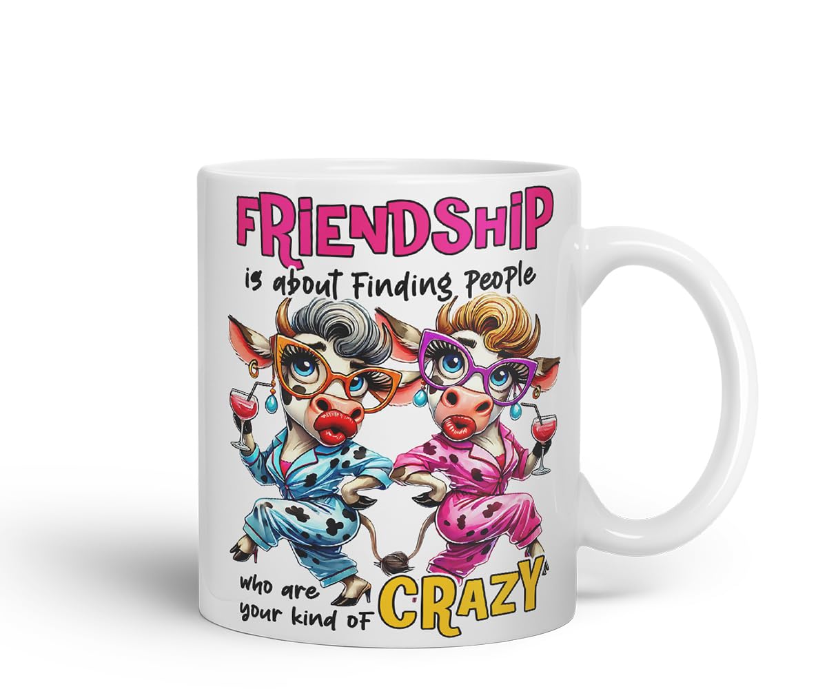 Vixar Friendship is About Finding Your Kind of Crazy Cow Friends – Coloured Ceramic Mug Cup Gift, 11oz (Black)