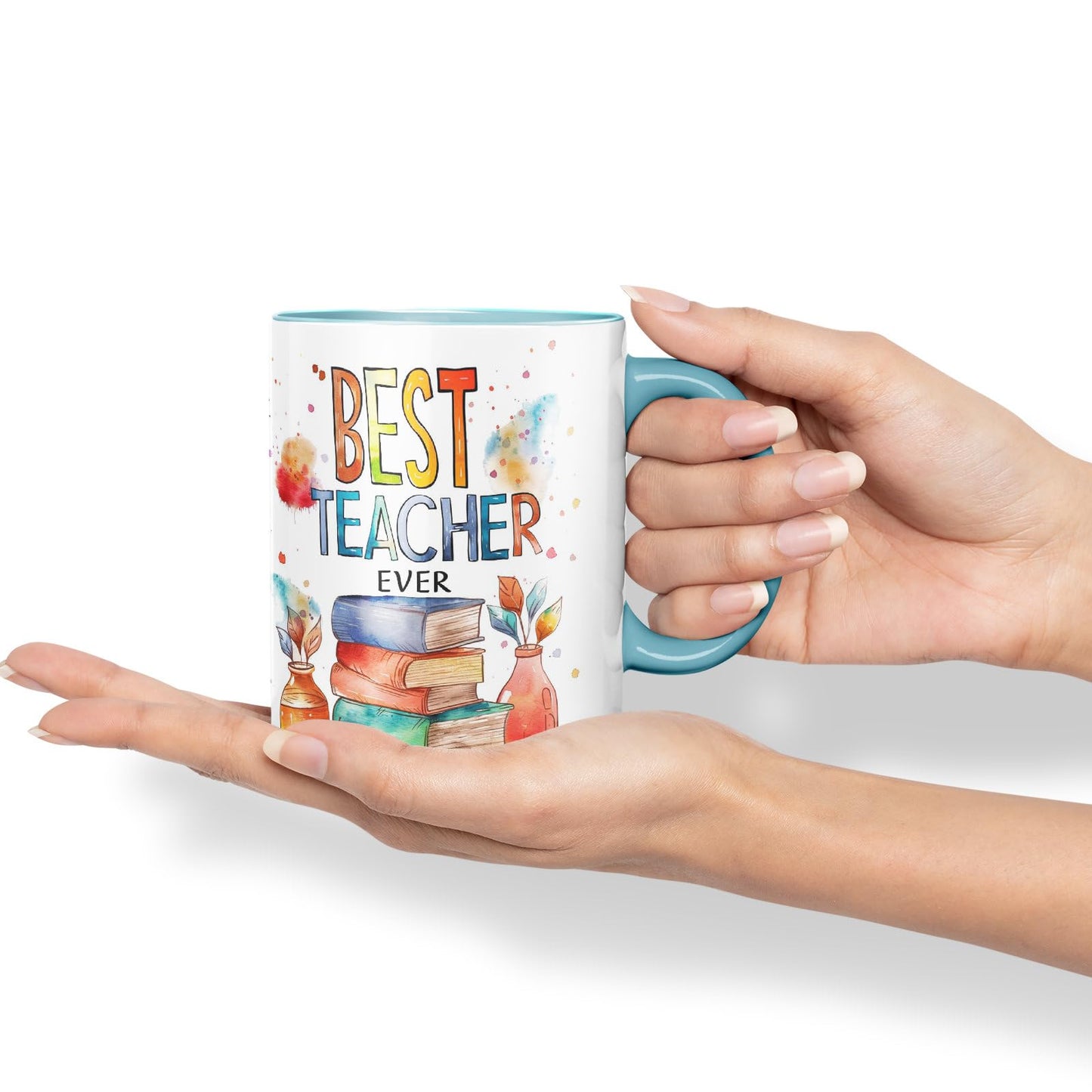 Vixar Best Teacher Mug Thank You, End of School Gift Ceramic Coloured Mug Cup for Tea Coffee Hot Brew 330ml 11Oz Gift Bta2