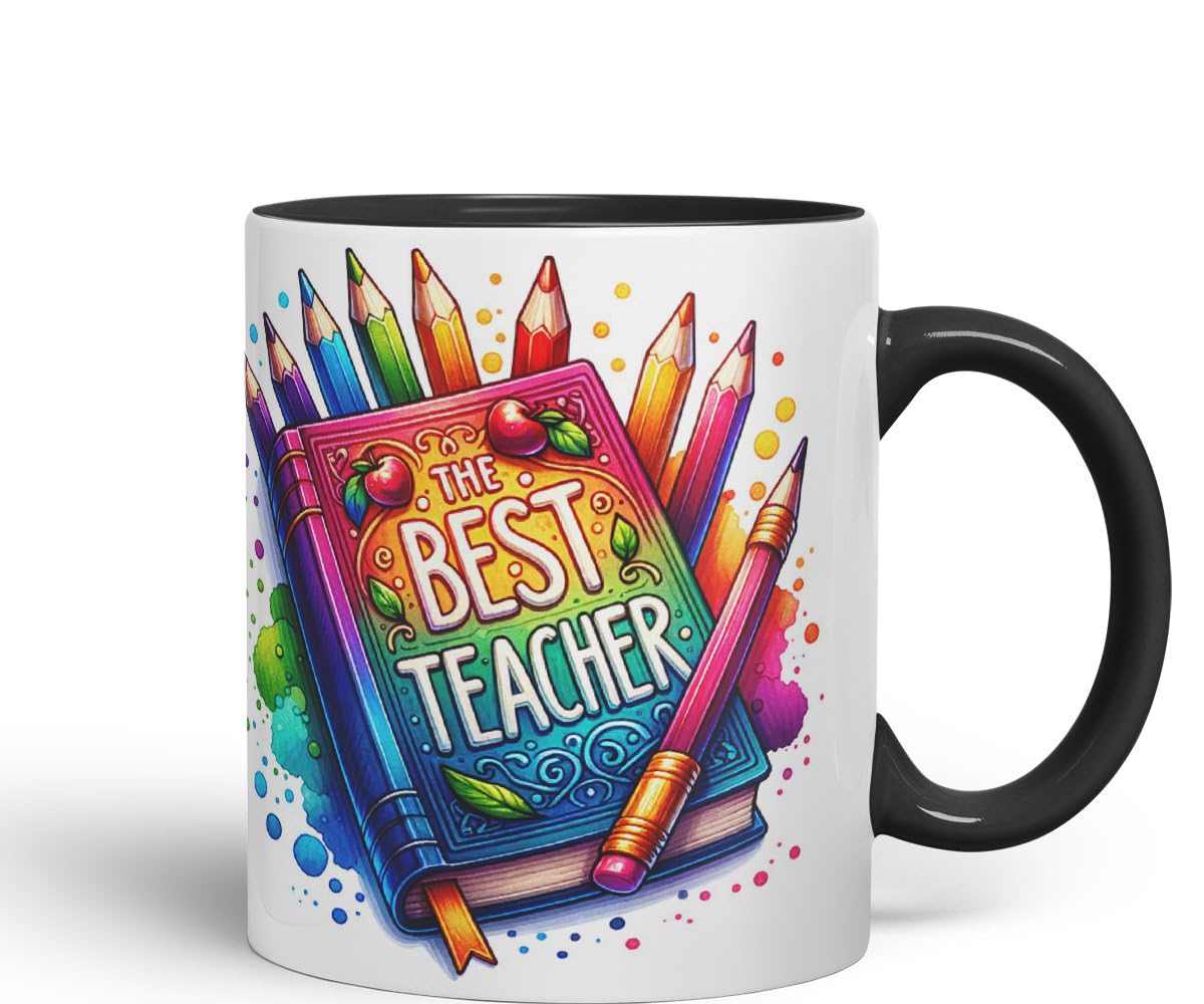 Vixar Best Teacher Mug Thank You, End of School Gift Ceramic Coloured Mug Cup for Tea Coffee Hot Brew 330ml 11Oz Gift BT1