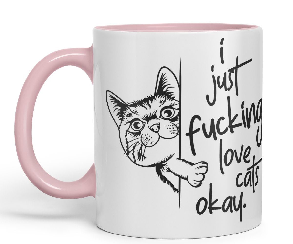 Vixar I just f_ucking Love Cats Okay, Hidden, Hiding Kitten cat Joke sarkasm Ceramic Coloured Mug Cup for Tea Coffee Hot Brew 330ml 11Oz Gift V2