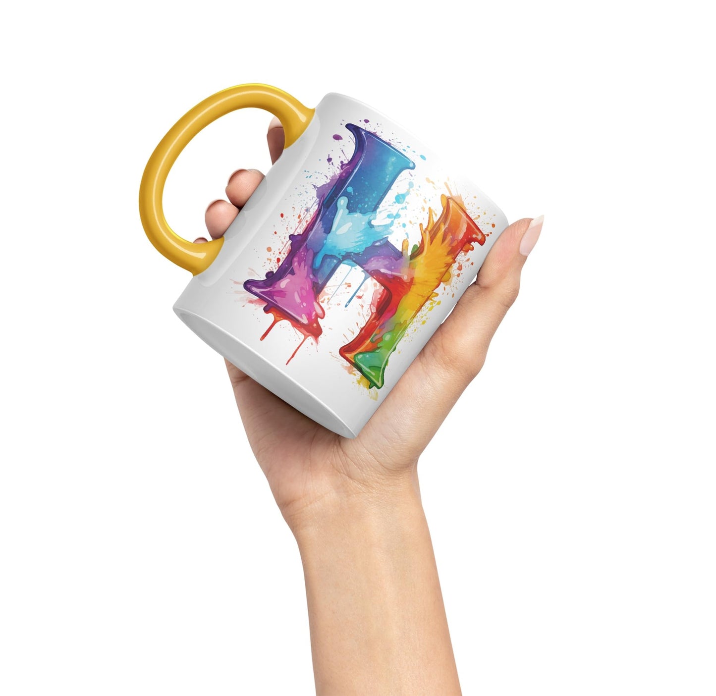 Letter H mug, Alphabet Letter H Monogram watercolour Ceramic Coloured Mug Cup for Tea Coffee Hot brew 330ml 11Oz Gift