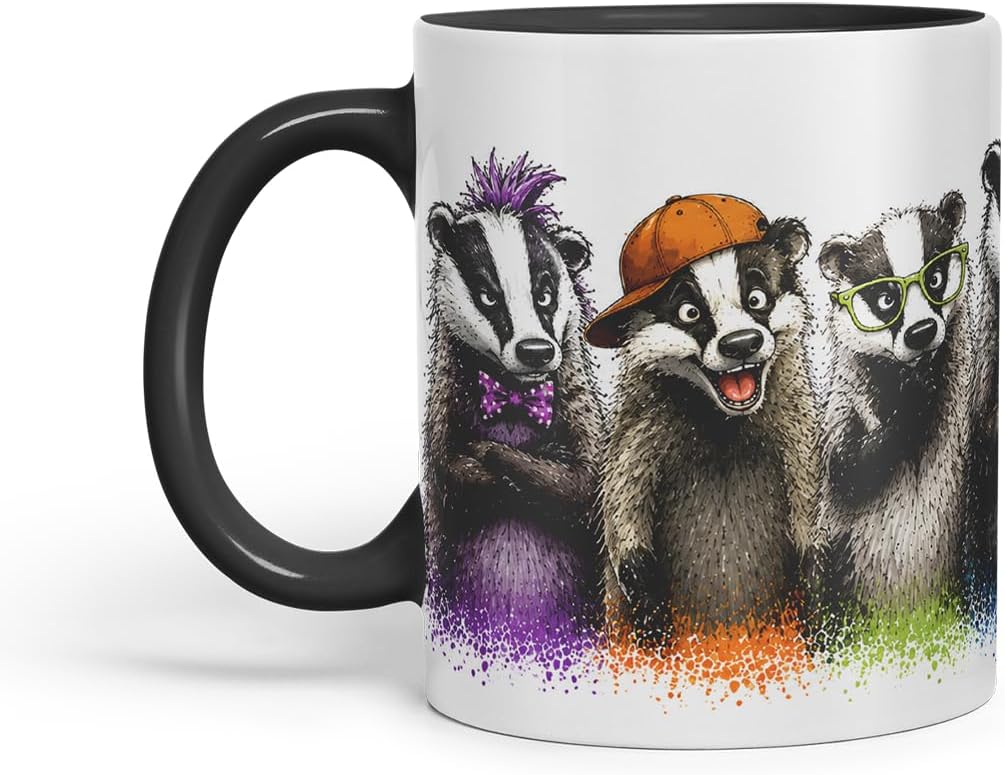 Vixar Funny Badger Mug – Cute Badger Animal Coloured Ceramic Mug Cup Gift, 11oz (Black)