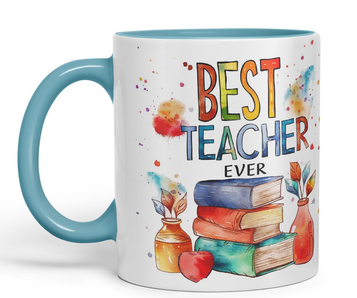Vixar Best Teacher Mug Thank You, End of School Gift Ceramic Coloured Mug Cup for Tea Coffee Hot Brew 330ml 11Oz Gift Bta2