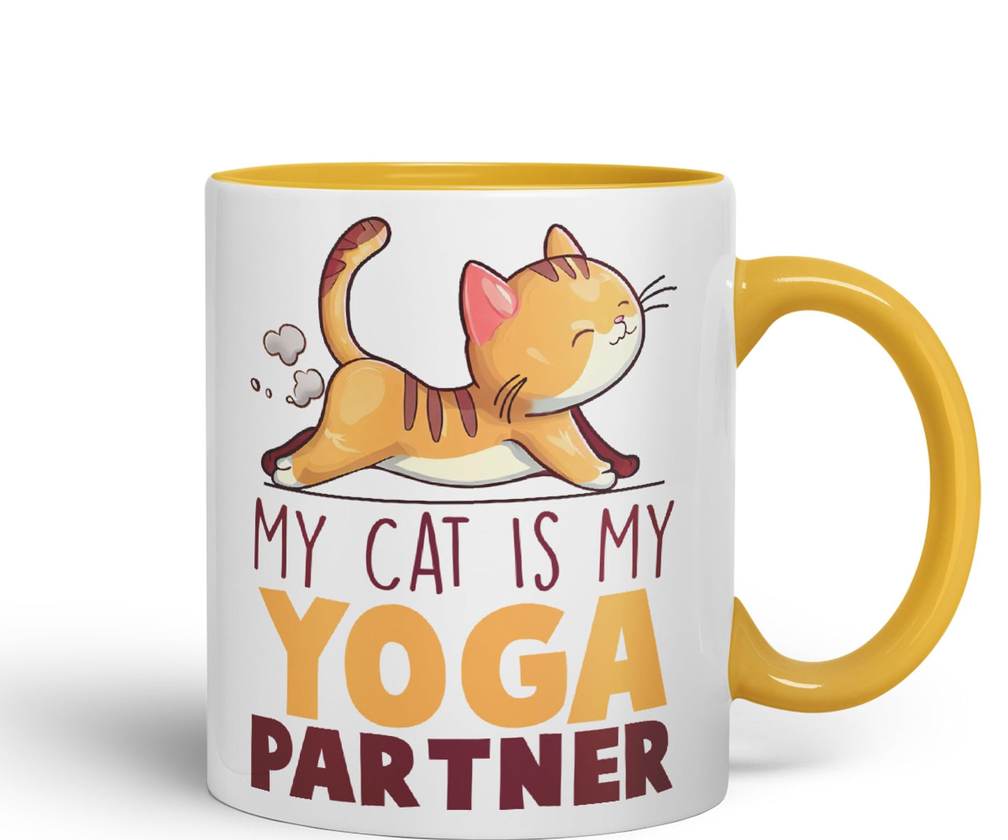 My cat is My Yoga Partner, cat Sarcastic Joke Ceramic Coloured Mug Cup for Tea Coffee Hot Brew 330ml 11Oz