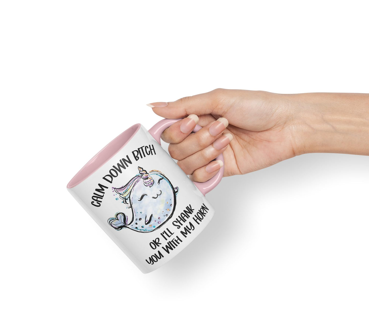 Vixar Unicorn Calm Down B... or I'll Shank You with My Horn Ceramic Coloured Mug Cup Gift Tea Coffee Christmas Office Home Sarcastic Joke