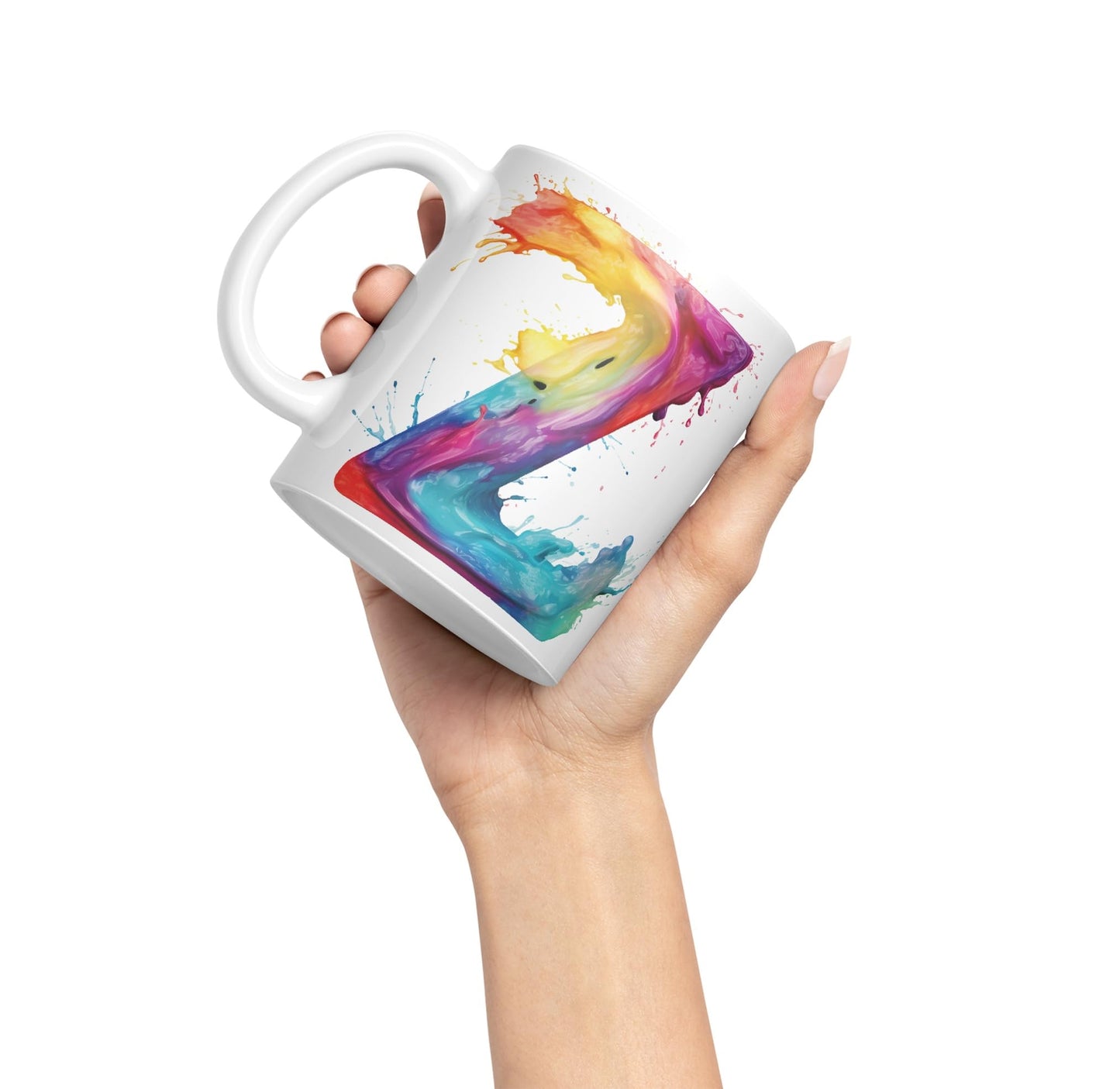Letter Z mug, Alphabet Letter Z Monogram watercolour Ceramic Coloured Mug Cup for Tea Coffee Hot brew 330ml 11Oz Gift