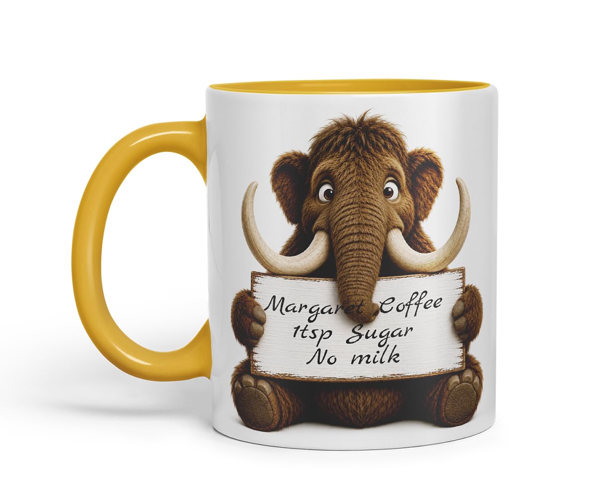 Vixar Personalised Mammoth Mug with Name or Custom Message – Cute Animal Coloured Ceramic Mug Cup Gift, 11oz (Black)
