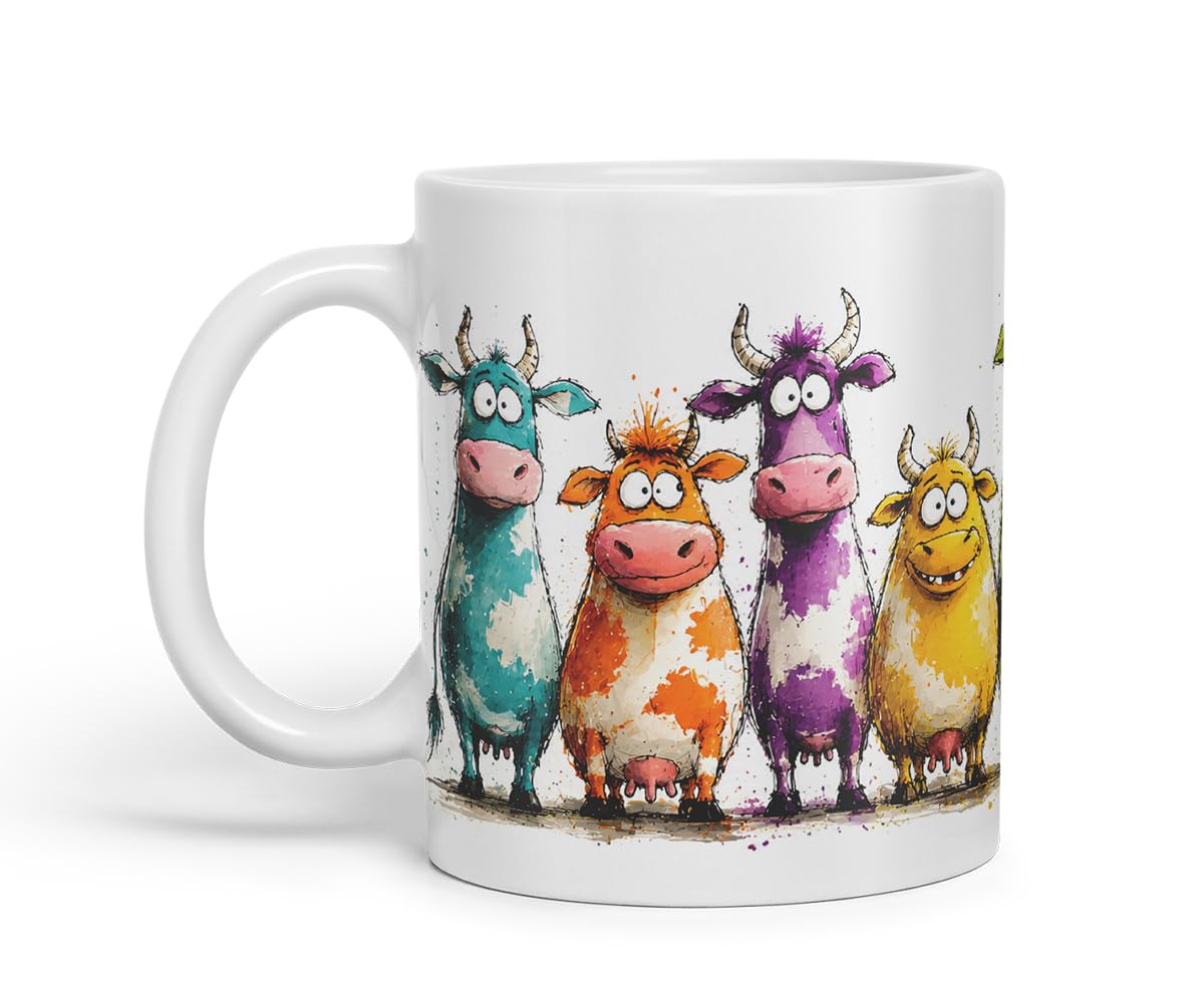 Vixar Funny Cow Mug – Cute Farm Cow Animal Coloured Ceramic Mug Cup Gift, 11oz (Black)
