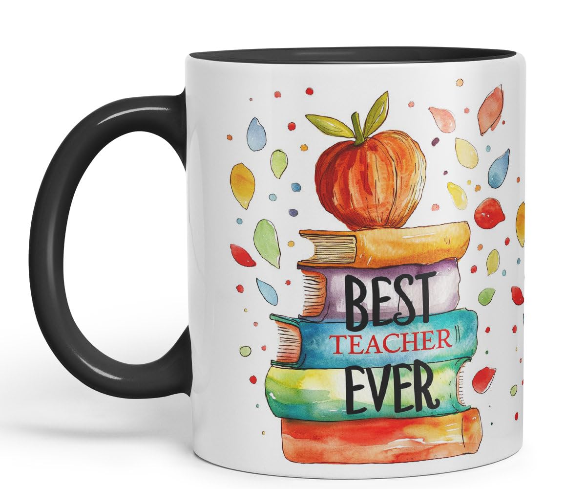 Vixar Best Teacher Mug Thank You, End of School Gift Ceramic Coloured Mug Cup for Tea Coffee Hot Brew 330ml 11Oz Gift Bta1