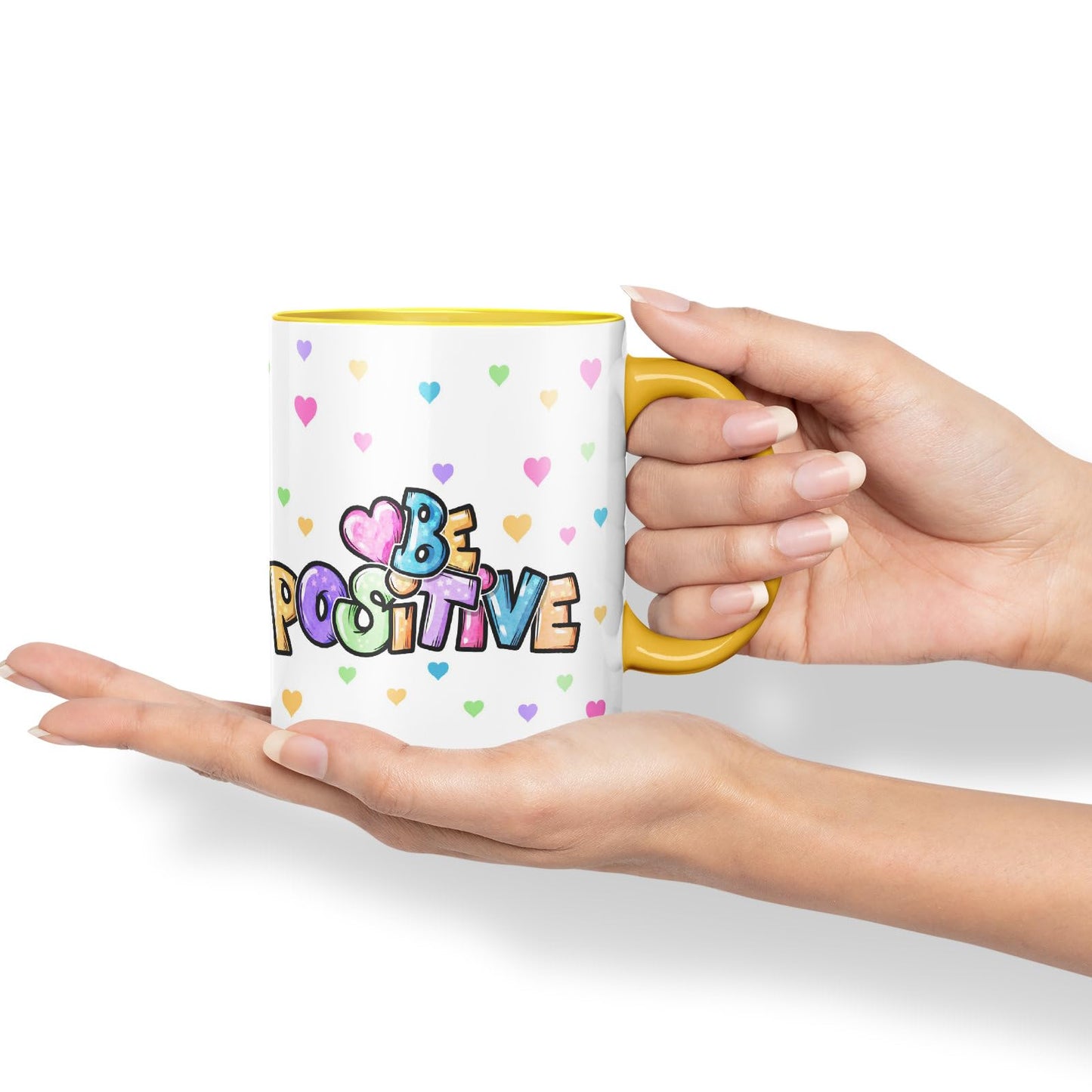 Vixar Be Positive herts Joke sarkasm Ceramic Coloured Mug Cup for Tea Coffee Hot Brew 330ml 11Oz Gift