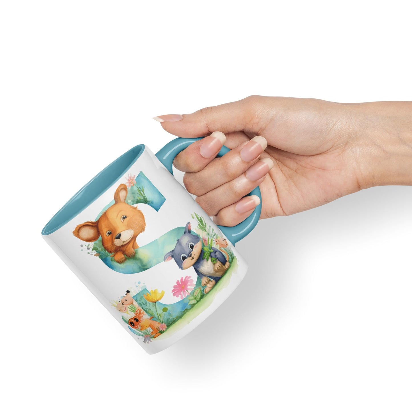 Letter S mug, Animals Alphabet Letter S Monogram animal for kids Ceramic Coloured Mug Cup for Tea Coffee Hot brew 330ml 11Oz Gift
