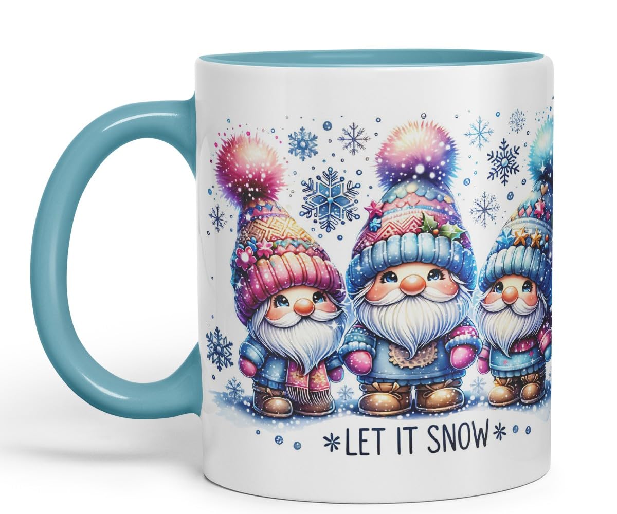 Vixar Let It Snow Cute Christmas Gnomes Coloured Mug Cup Winter Gift 11oz (Black)