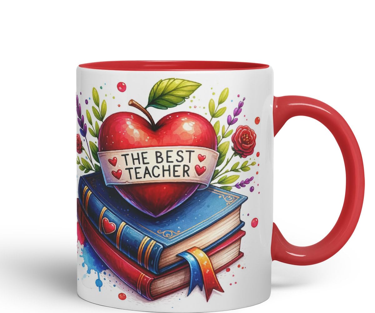 Vixar Best Teacher Mug Thank You, End of School Gift Ceramic Coloured Mug Cup for Tea Coffee Hot Brew 330ml 11Oz Gift BT4