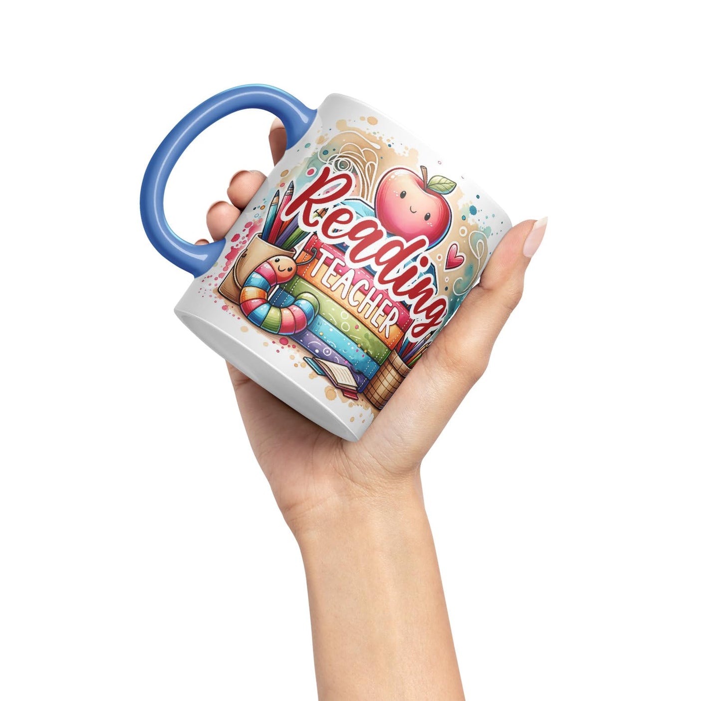 Vixar Reading Teacher Mug Thank You, End of School Gift Ceramic Coloured Mug Cup for Tea Coffee Hot Brew 330ml 11Oz Gift