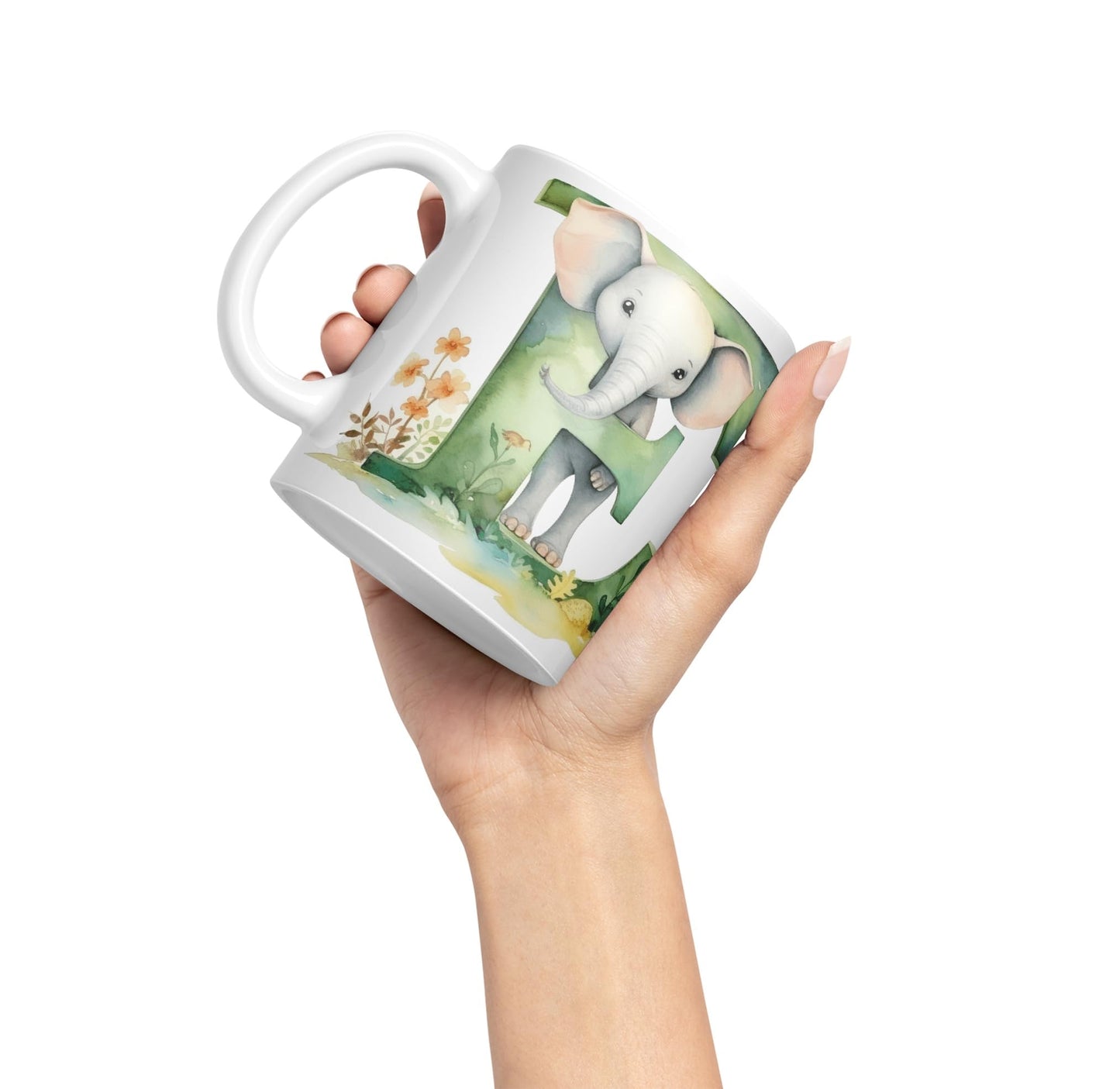 Letter E mug, Animals Alphabet Letter E Monogram animal for kids Ceramic Coloured Mug Cup for Tea Coffee Hot brew 330ml 11Oz Gift