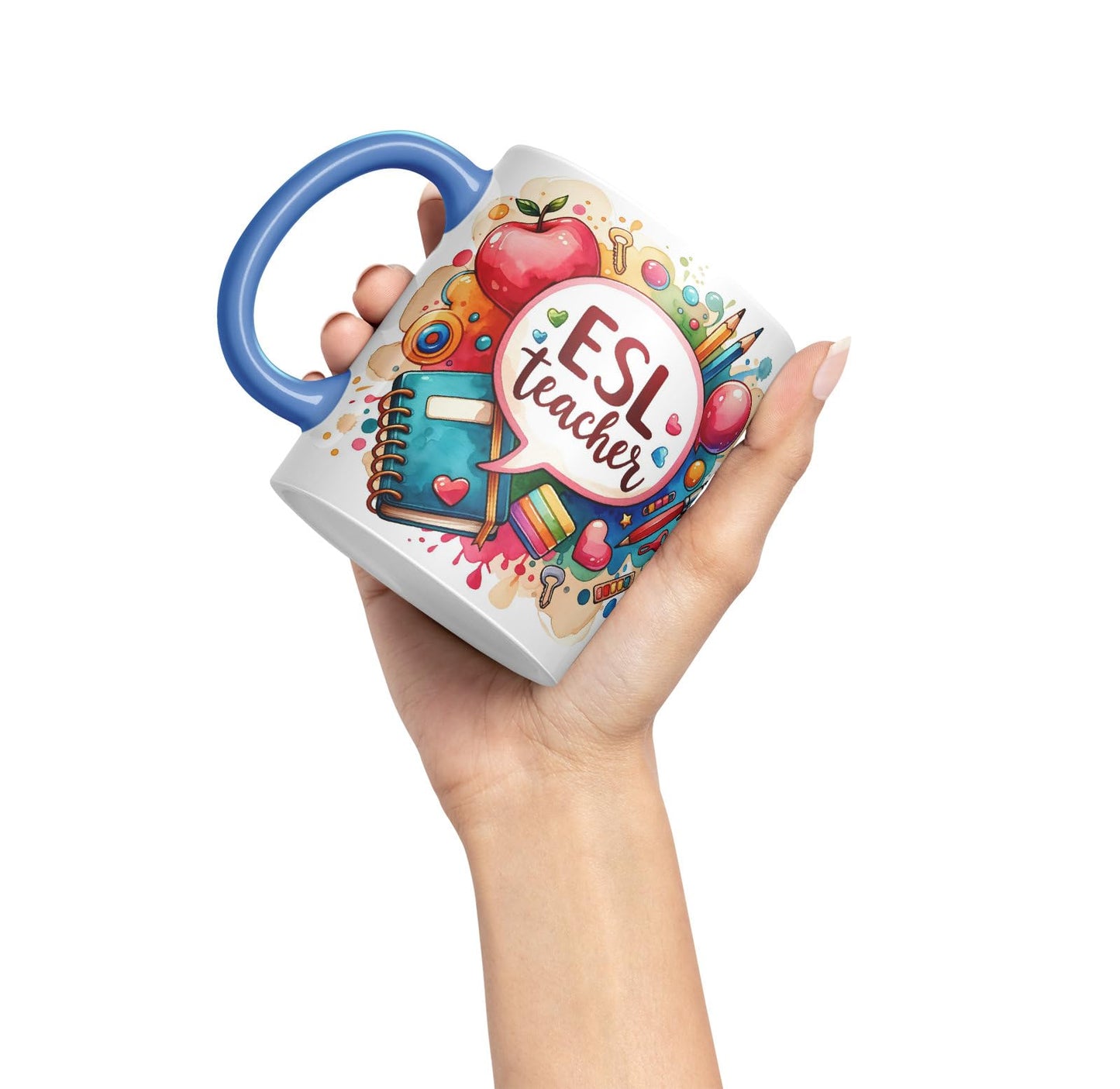 Vixar ESL Teacher Mug Thank You, End of School Gift Ceramic Coloured Mug Cup for Tea Coffee Hot Brew 330ml 11Oz Gift