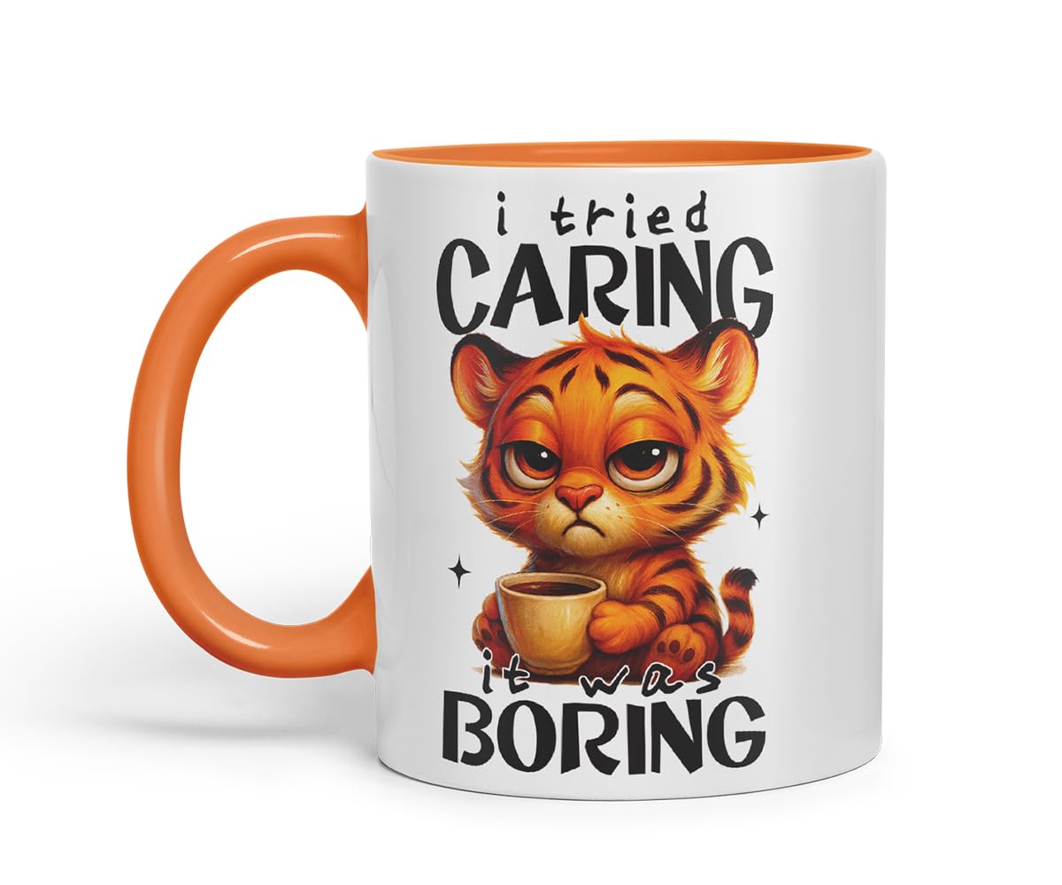 Vixar I Tried Caring It was Boring Funny Tiger Mug – Coloured Ceramic Mug Cup Gift, 11oz (Black)