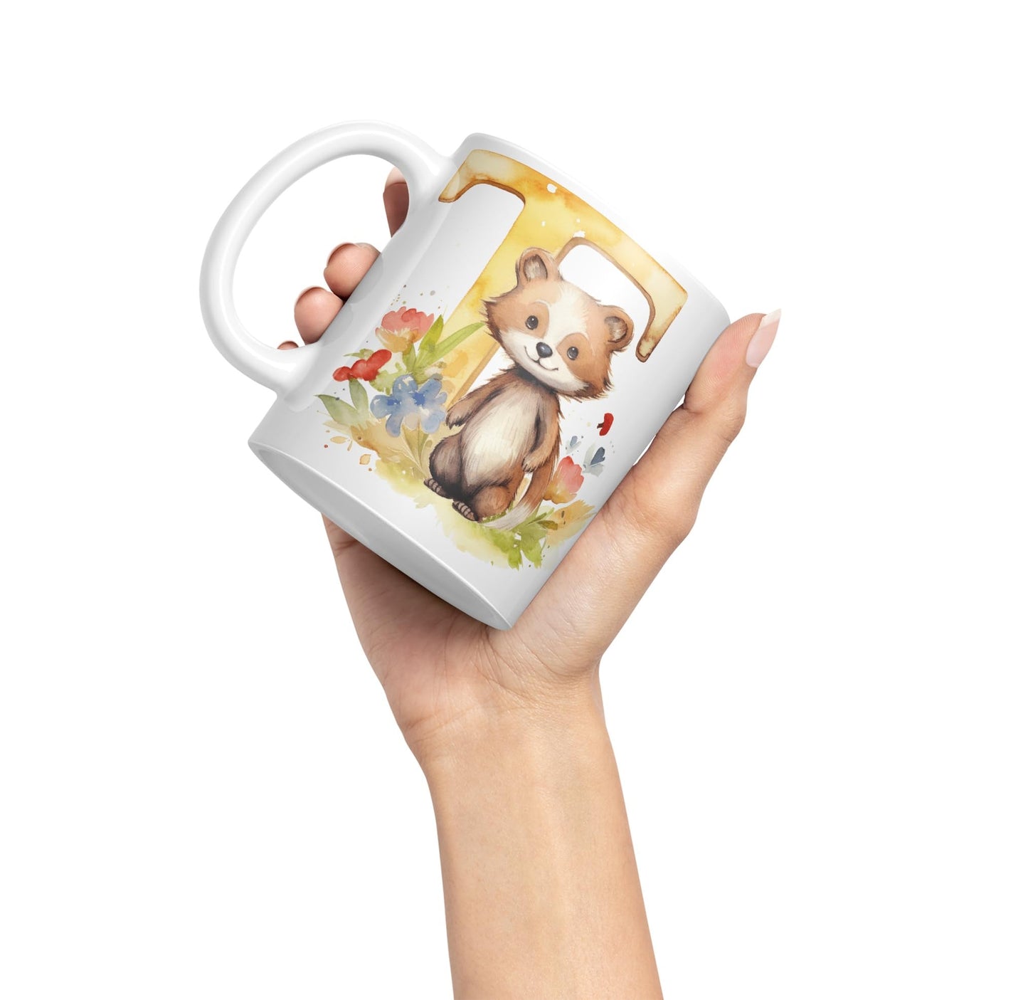 Letter T mug, Animals Alphabet Letter T Monogram animal for kids Ceramic Coloured Mug Cup for Tea Coffee Hot brew 330ml 11Oz Gift
