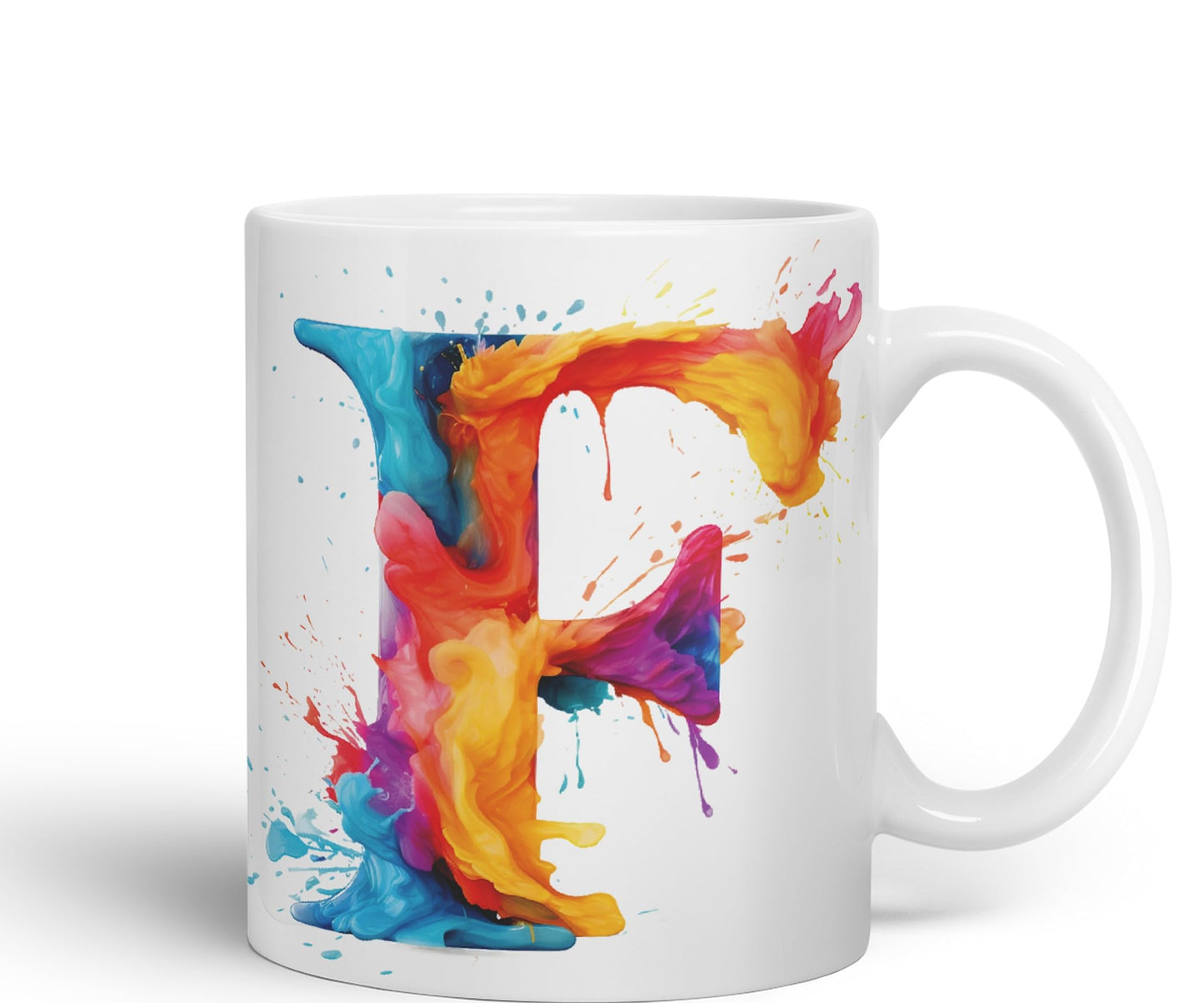Letter F mug, Alphabet Letter F Monogram watercolour Ceramic Coloured Mug Cup for Tea Coffee Hot brew 330ml 11Oz Gift