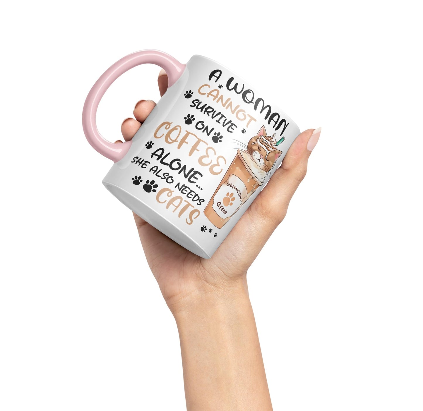 Vixar A Woman Cannot Survive on Coffee Cats Sarcastic Joke Ceramic Coloured Mug Cup for Tea Coffee Hot Brew 330ml 11Oz