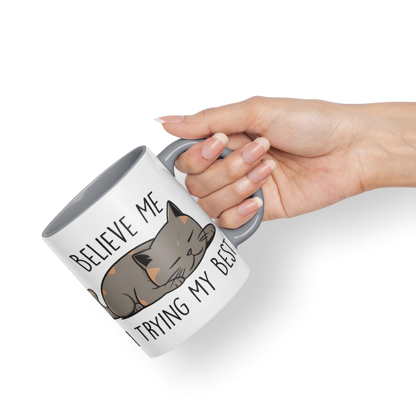 Vixar Belive Me I'm Trying My Best Cats Sarcastic Joke Ceramic Coloured Mug Cup for Tea Coffee Hot Brew 330ml 11oz