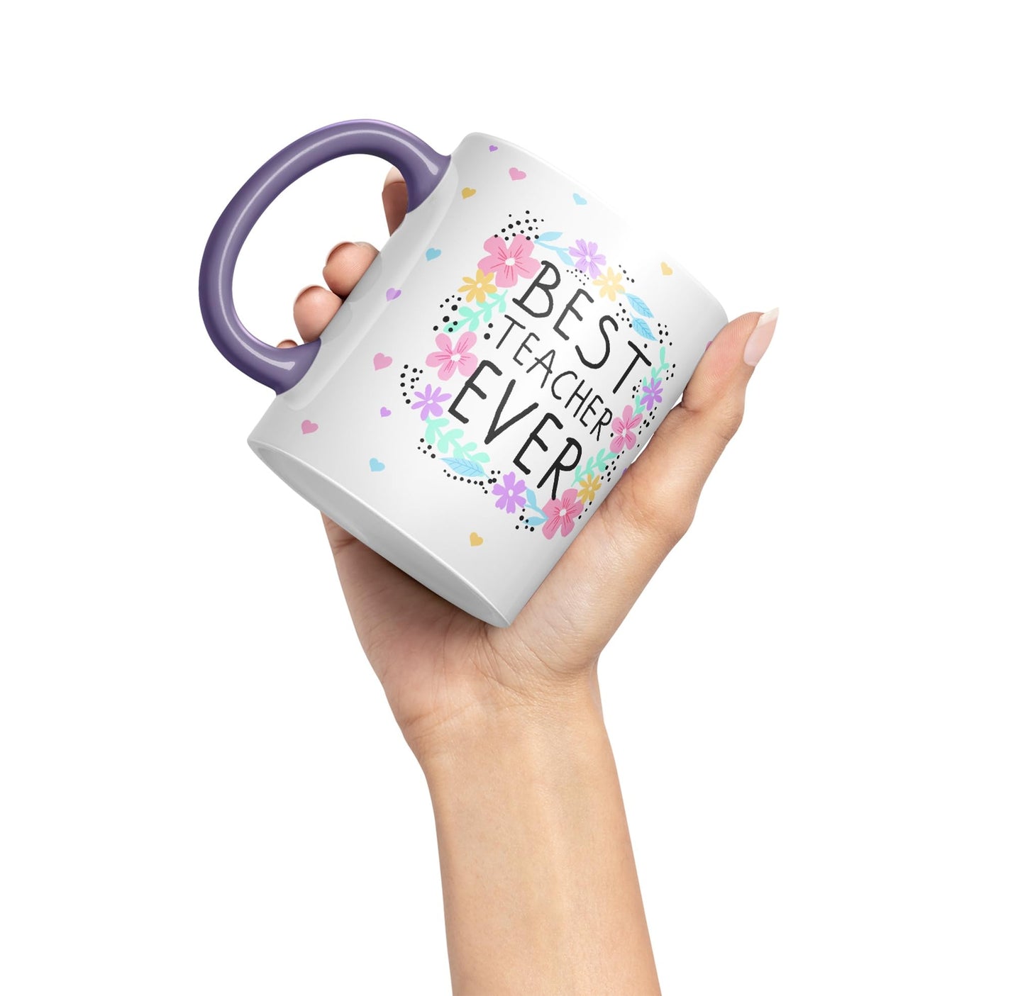 Vixar Best Teacher Ever Flowers, Ceramic 330 ml 11oz Coloured Mug Cup, Teacher Gift from Kids, School Gift, end of Year for Coffee Tea (T4)