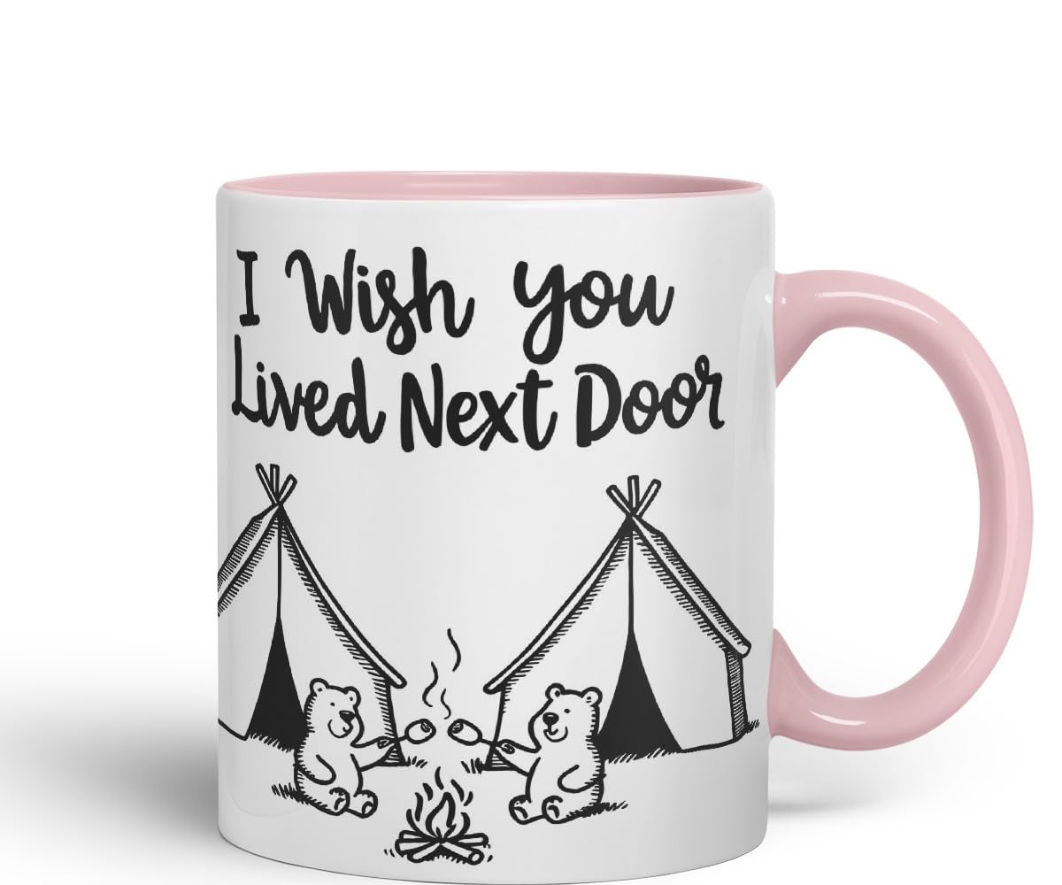 Vixar I Wish You Lived Next Door Bears Camping Coloured Mug Cup Friendship Long Distance Gift 11oz (Black)