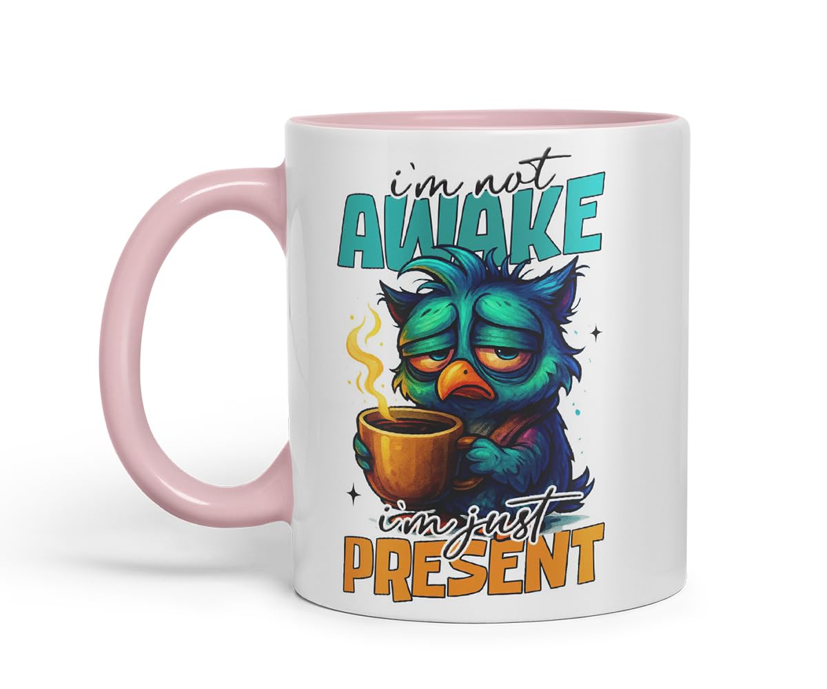 Vixar I'm Not Awake I'm Just Present Funny Owl Coffee Mug – Coloured Ceramic Mug Cup Gift, 11oz (Black)