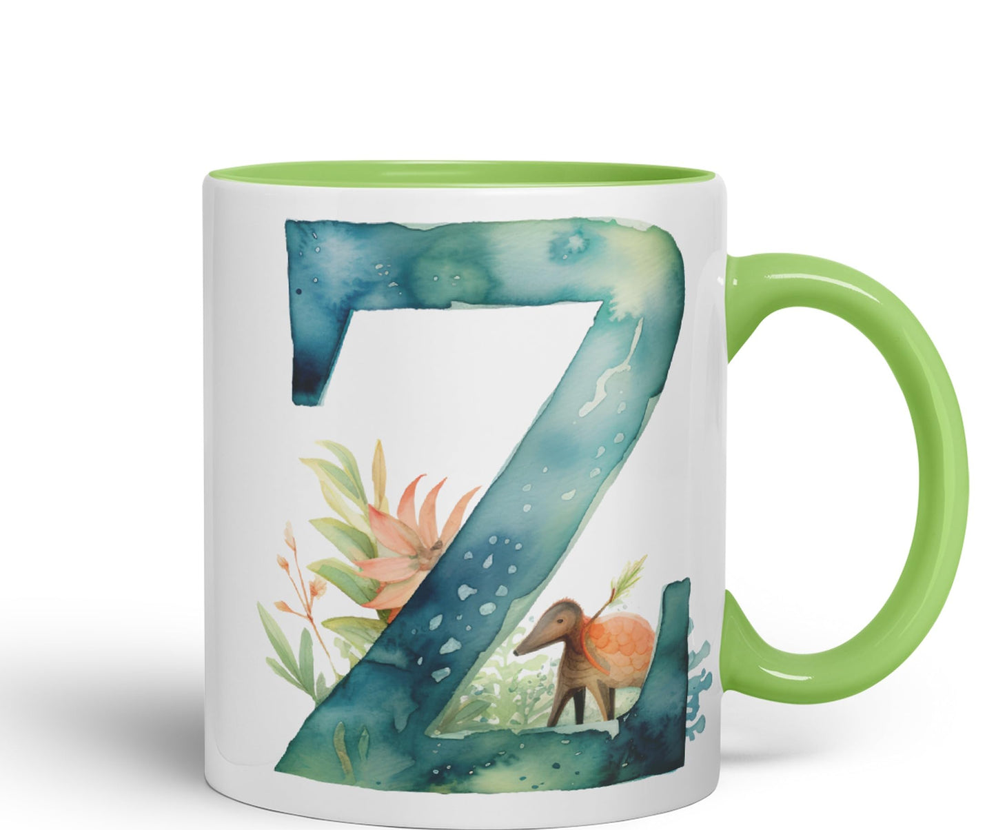 Letter Z mug, Animals Alphabet Letter Z Monogram animal for kids Ceramic Coloured Mug Cup for Tea Coffee Hot brew 330ml 11Oz Gift
