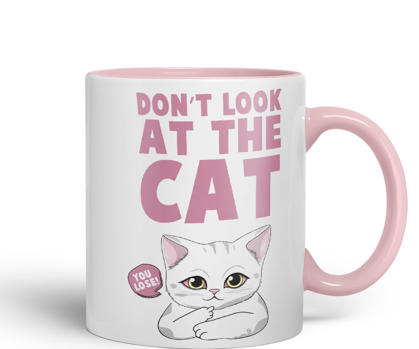 Vixar Don't Look at The Cat You Lose! Sarcastic Joke Ceramic Coloured Mug Cup for Tea Coffee Hot Brew 330ml 11oz