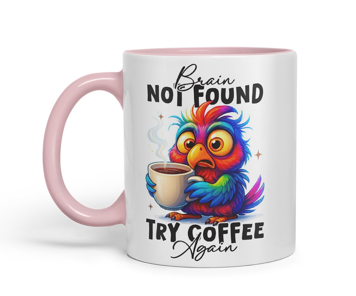 Vixar Brain Not Found Try Coffee Again Funny Bird Coffee Mug – Coloured Ceramic Mug Cup Gift, 11oz (Black)