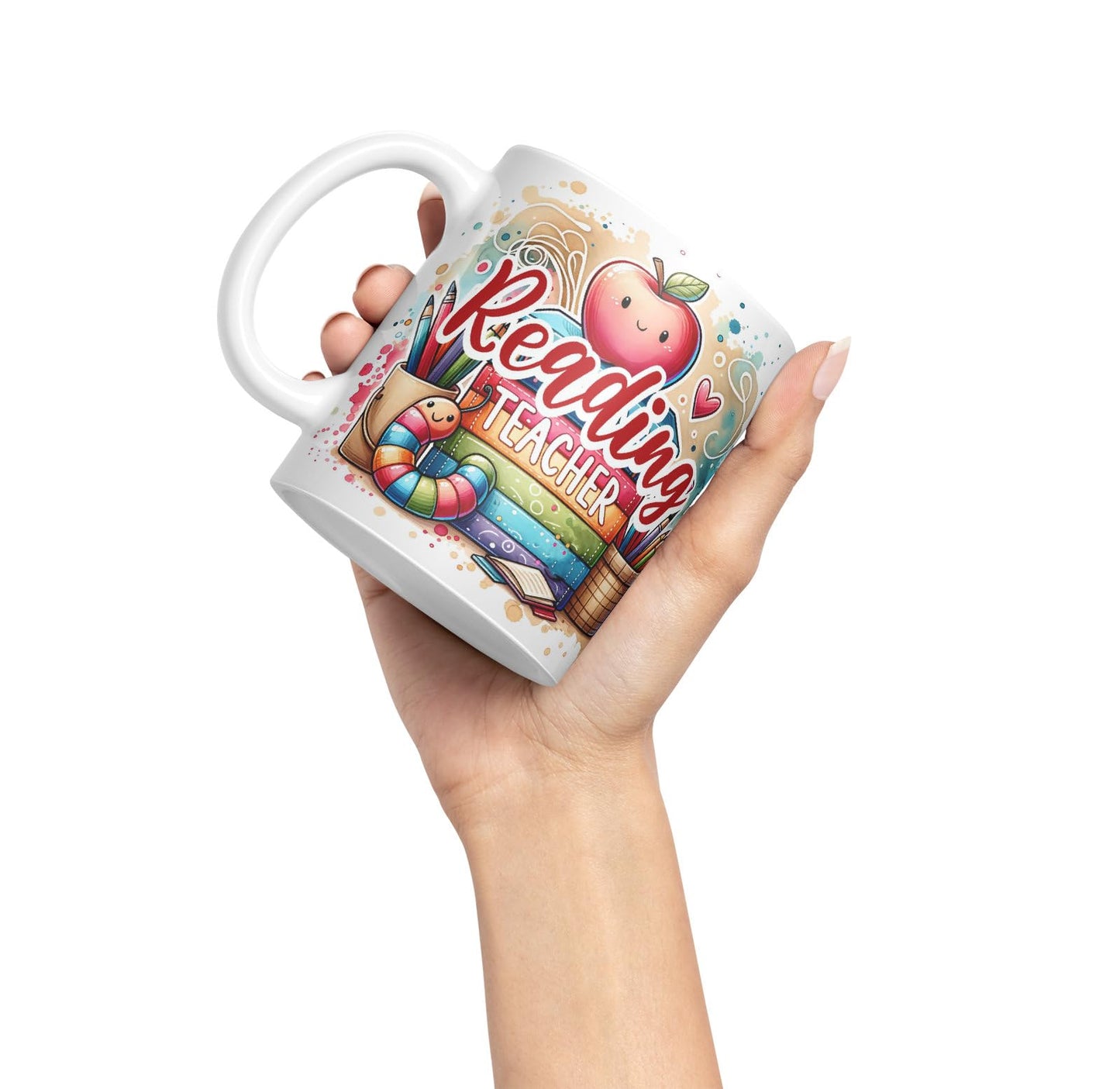 Vixar Reading Teacher Mug Thank You, End of School Gift Ceramic Coloured Mug Cup for Tea Coffee Hot Brew 330ml 11Oz Gift