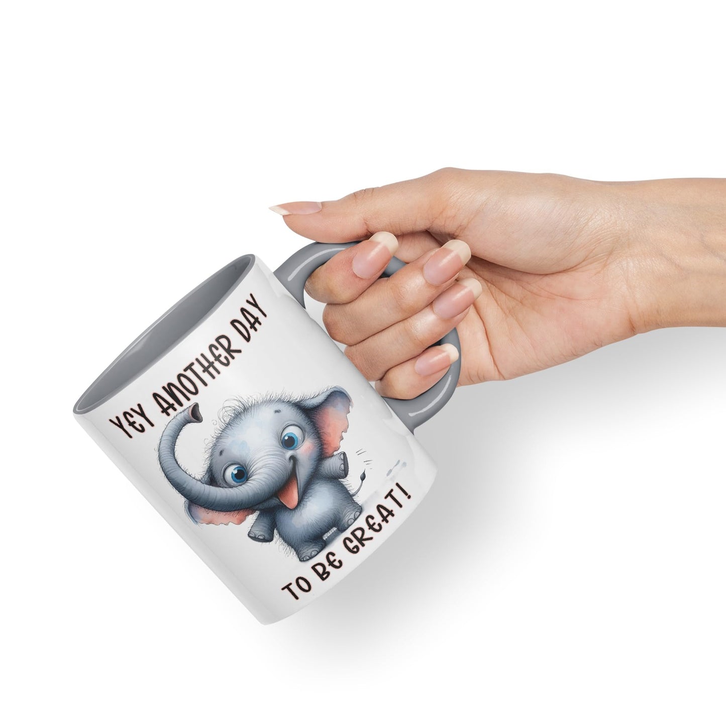Hey Another Day to be Great Elephant, Joke sarkasm Sarcastic Ceramic Coloured Mug Cup for Tea Coffee Hot Brew 330ml 11Oz Gift