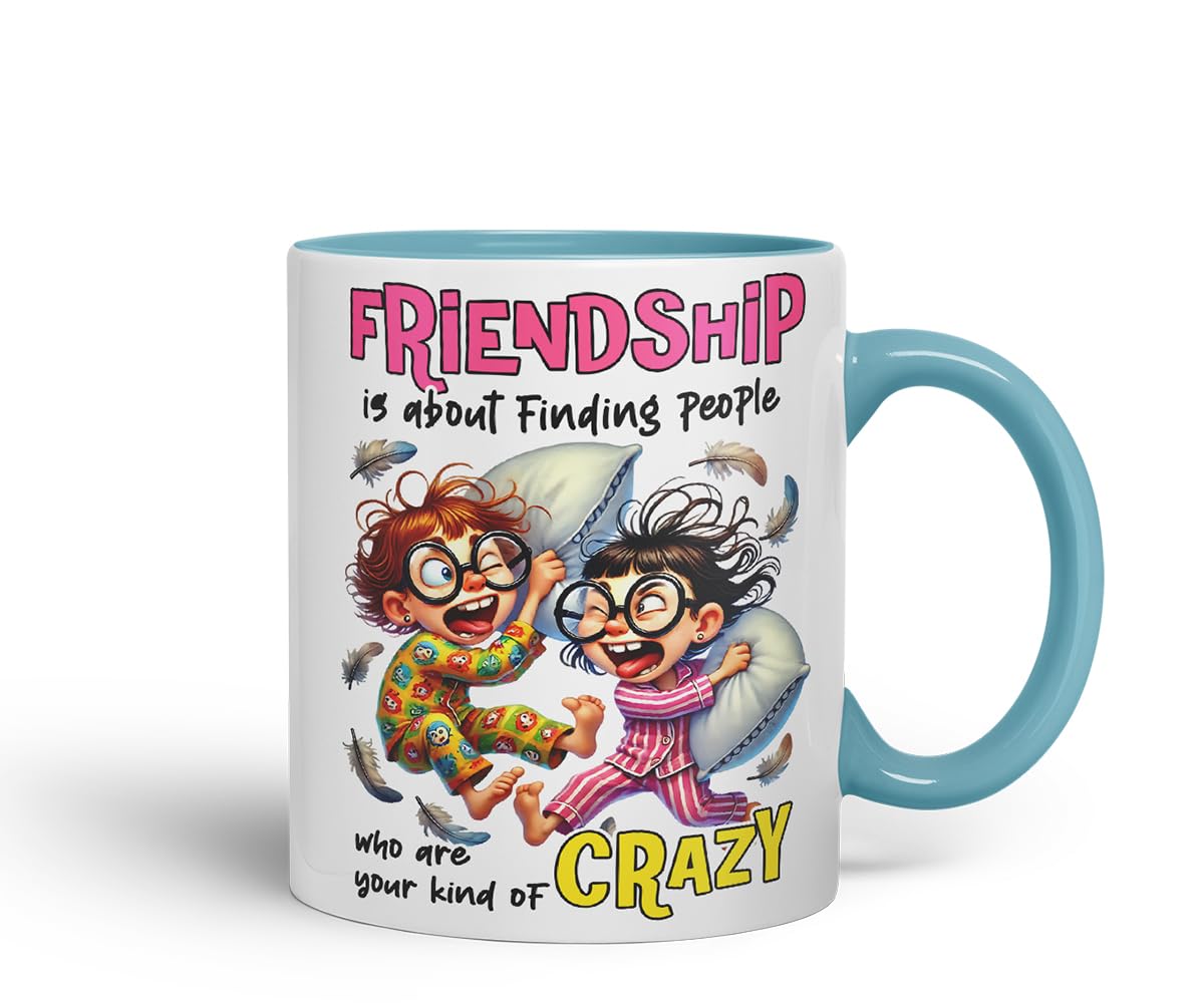 Vixar Friendship is About Finding Your Kind of Crazy Kids – Coloured Ceramic Mug Cup Gift, 11oz (Black)