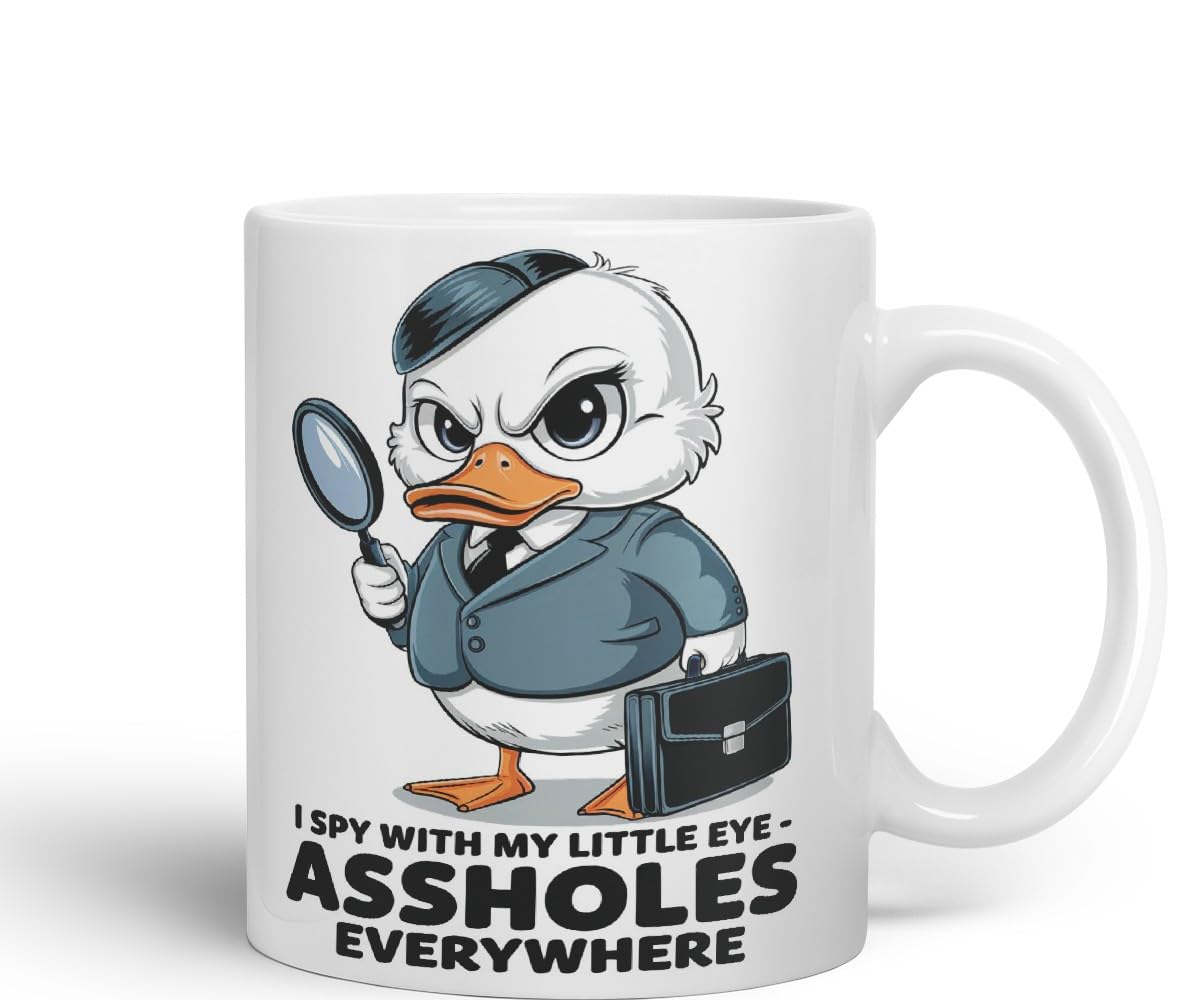 Vixar I Spy with My Little Eye Duck Mug – Coloured Ceramic Mug Cup Gift, 11oz (Black)