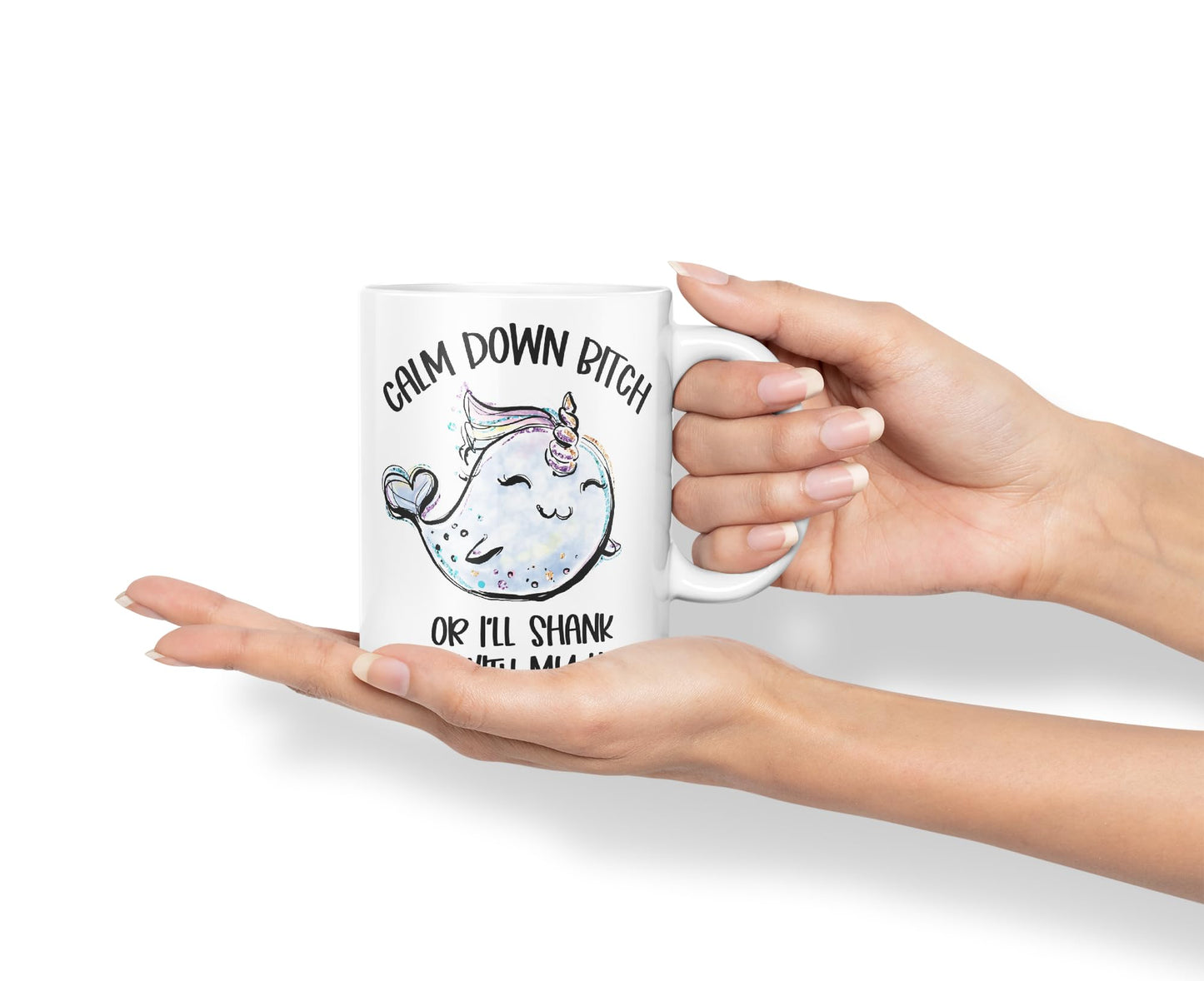 Vixar Unicorn Calm Down B... or I'll Shank You with My Horn Ceramic Coloured Mug Cup Gift Tea Coffee Christmas Office Home Sarcastic Joke