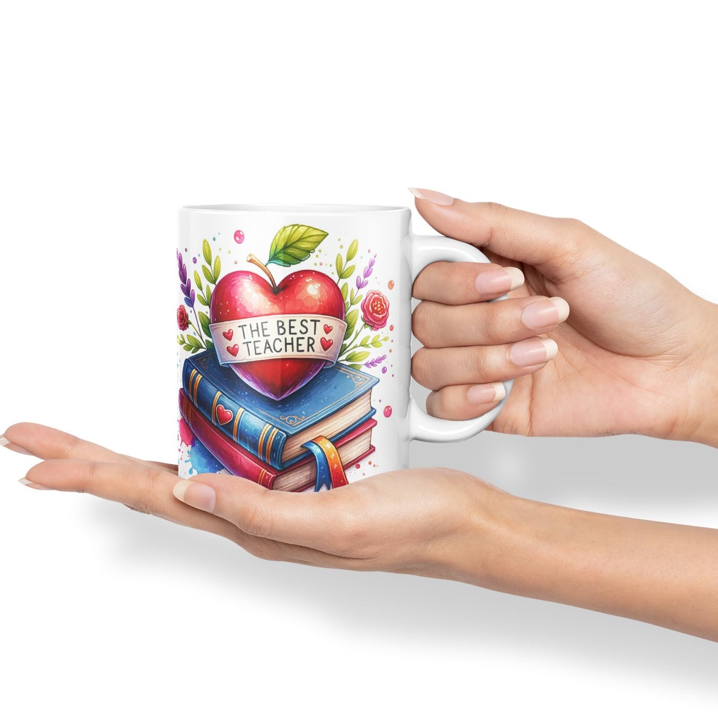 Vixar Best Teacher Mug Thank You, End of School Gift Ceramic Coloured Mug Cup for Tea Coffee Hot Brew 330ml 11Oz Gift BT4