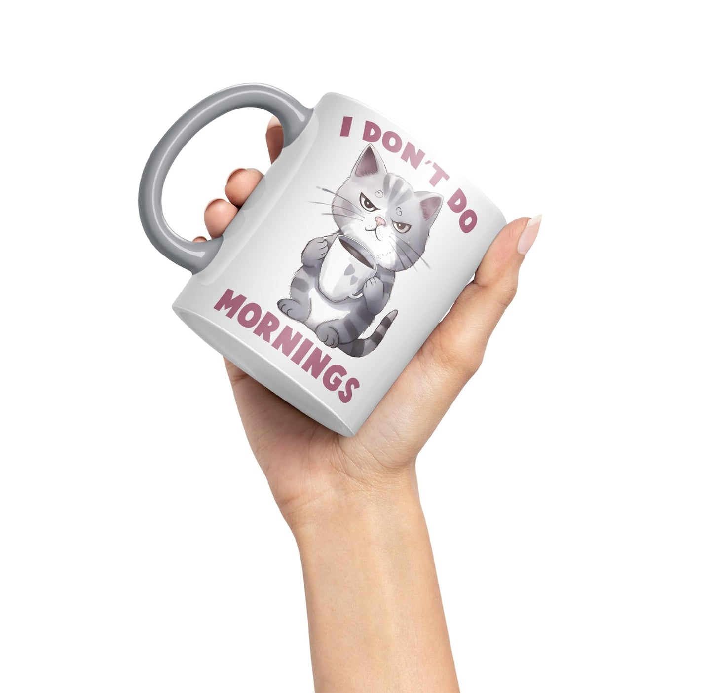 Vixar I Don't Do Mornings Cats Sarcastic Joke Ceramic Coloured Mug Cup for Tea Coffee Hot Brew 330ml 11oz