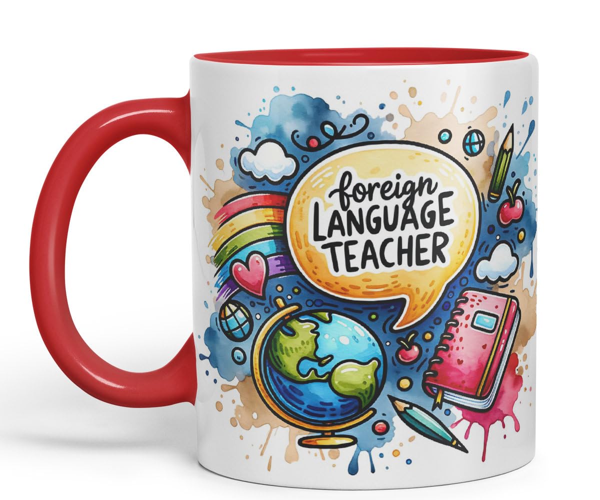 Vixar Foreign Language Teacher Teacher Mug Thank You, End of School Gift Ceramic Coloured Mug Cup for Tea Coffee Hot Brew 330ml 11Oz Gift