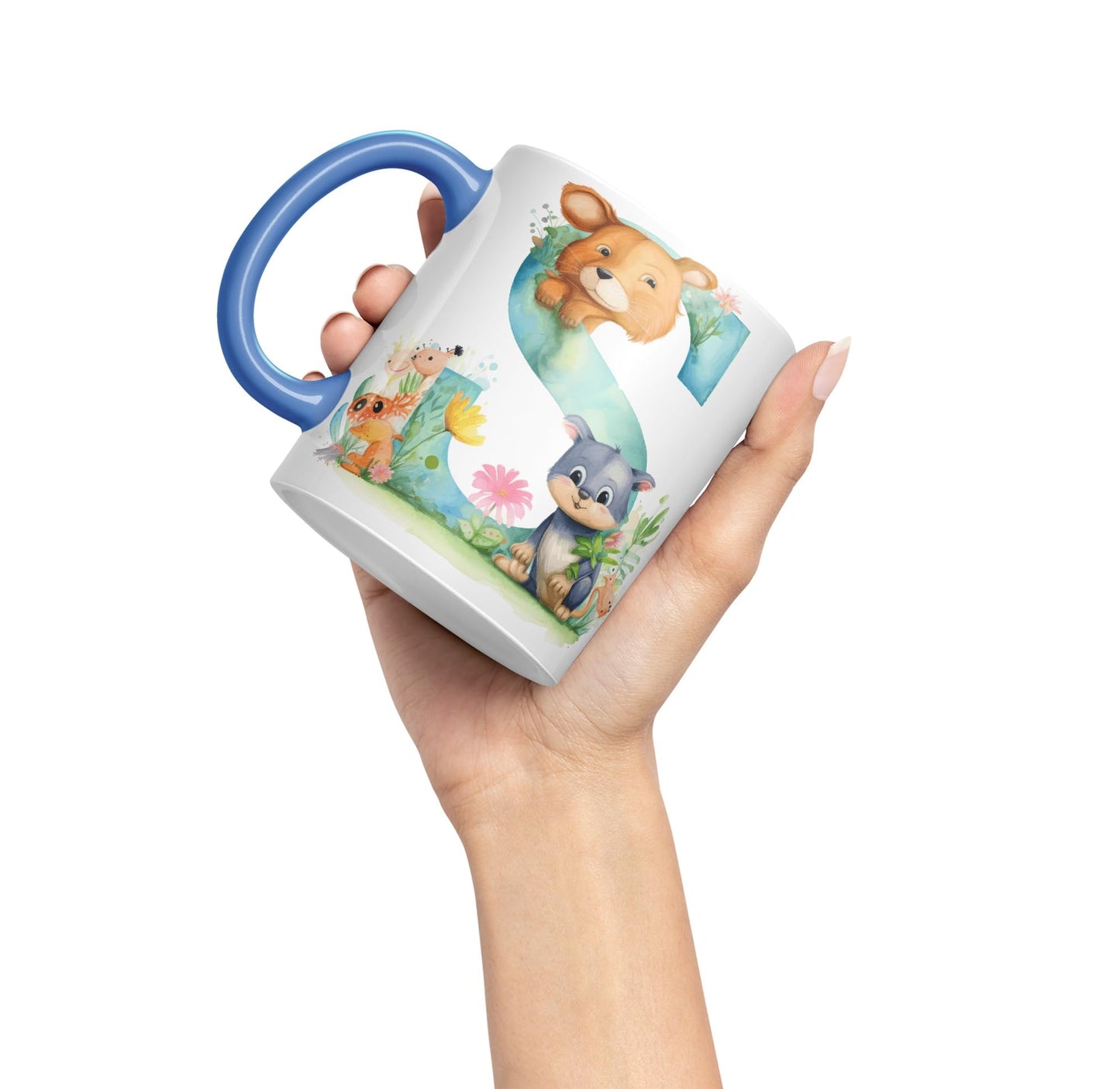Letter S mug, Animals Alphabet Letter S Monogram animal for kids Ceramic Coloured Mug Cup for Tea Coffee Hot brew 330ml 11Oz Gift