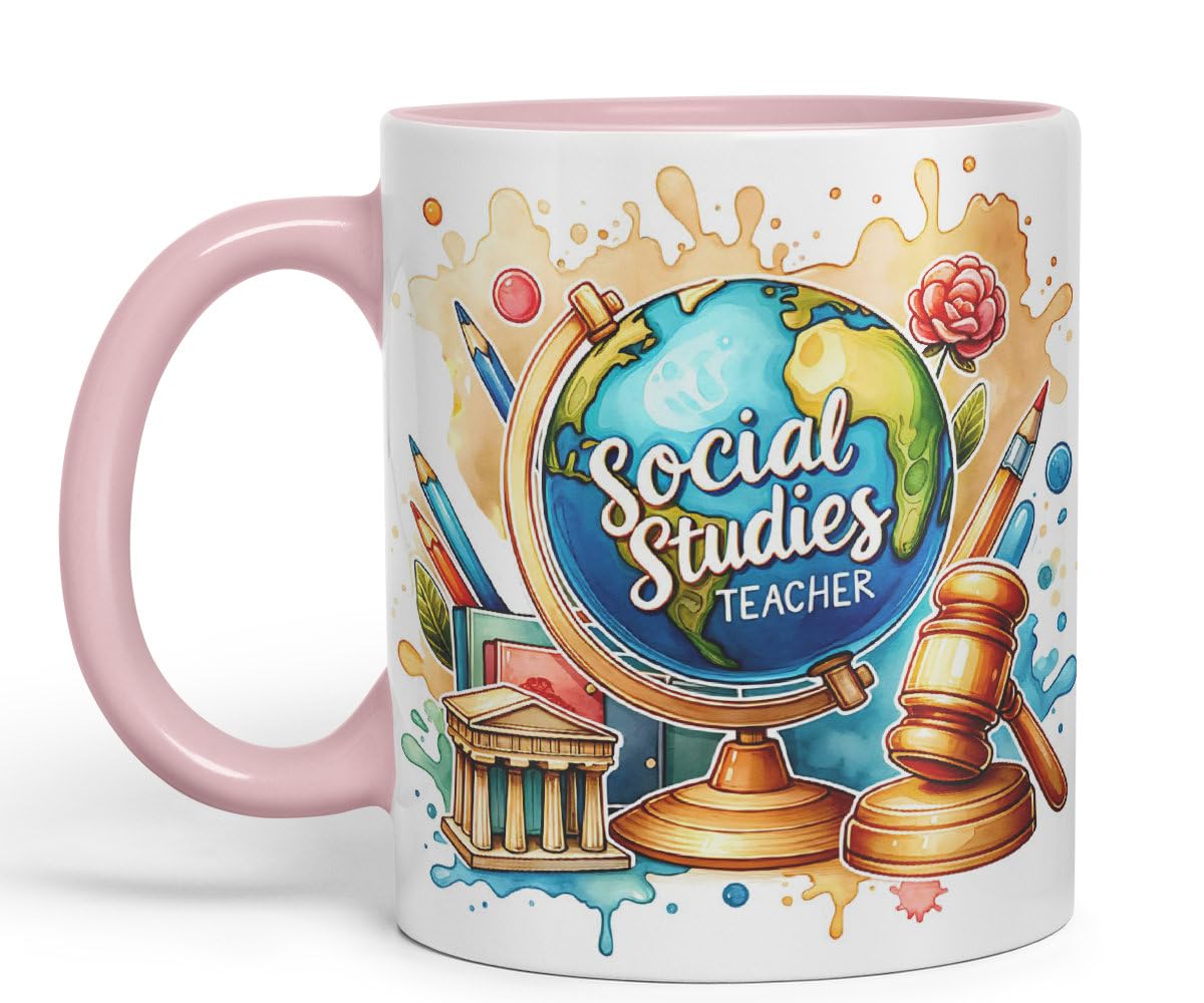 Vixar Social Studies Teacher Mug Thank You, End of School Gift Ceramic Coloured Mug Cup for Tea Coffee Hot Brew 330ml 11Oz Gift