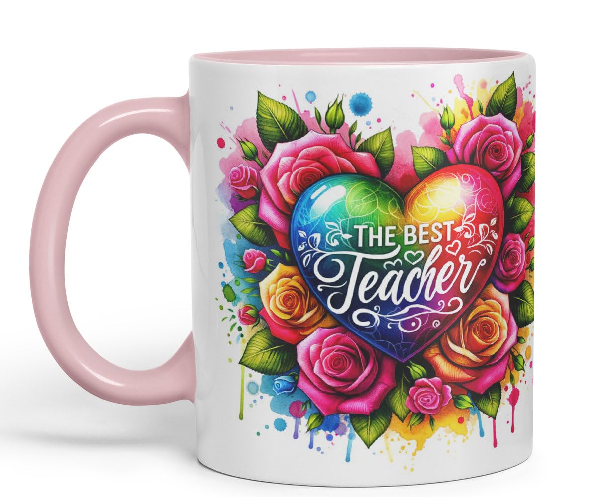 Vixar Best Teacher Mug Thank You, End of School Gift Ceramic Coloured Mug Cup for Tea Coffee Hot Brew 330ml 11Oz Gift BT3