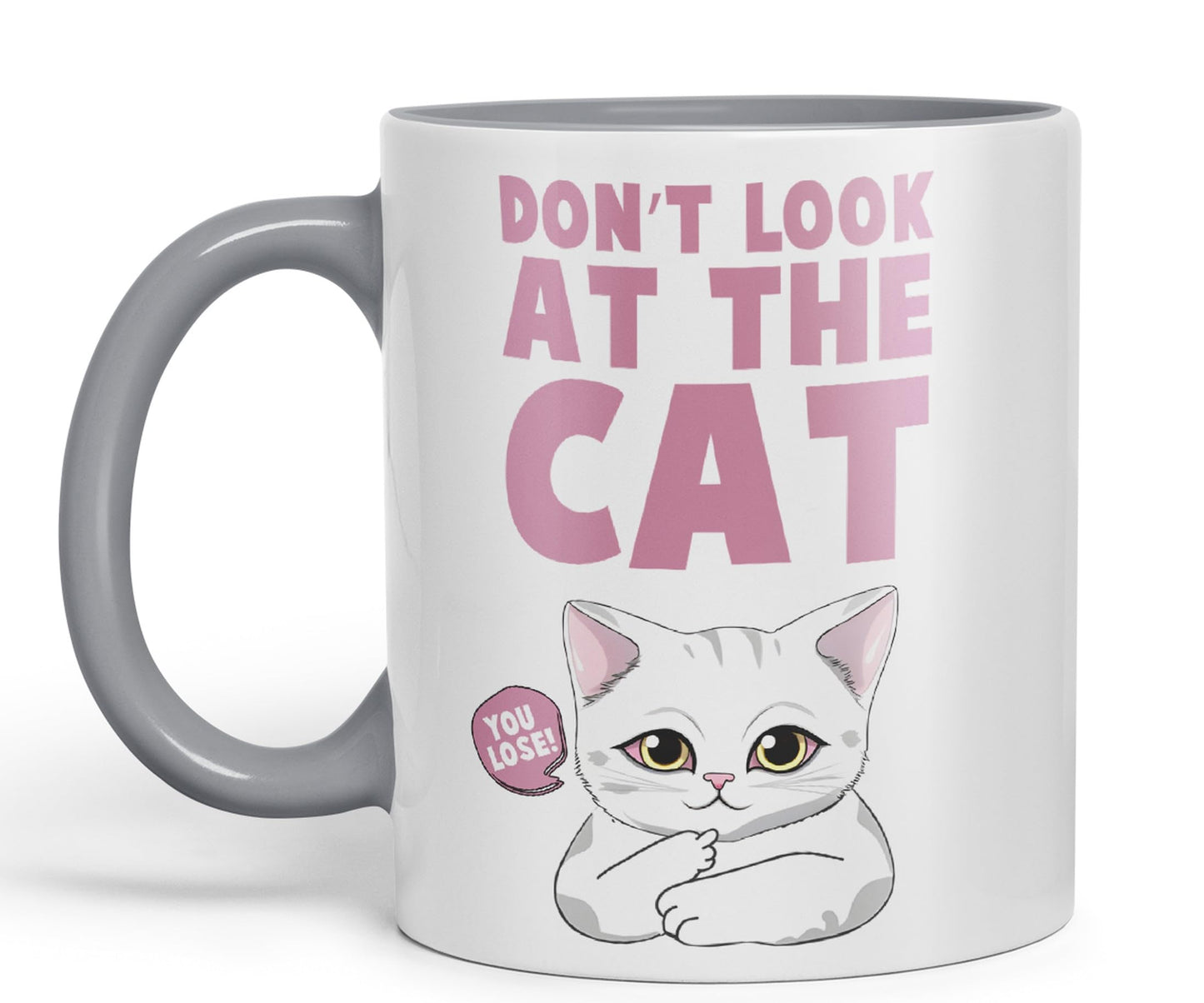 Vixar Don't Look at The Cat You Lose! Sarcastic Joke Ceramic Coloured Mug Cup for Tea Coffee Hot Brew 330ml 11oz