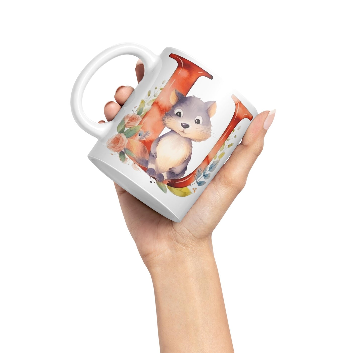 Letter U mug, Animals Alphabet Letter U Monogram animal for kids Ceramic Coloured Mug Cup for Tea Coffee Hot brew 330ml 11Oz Gift