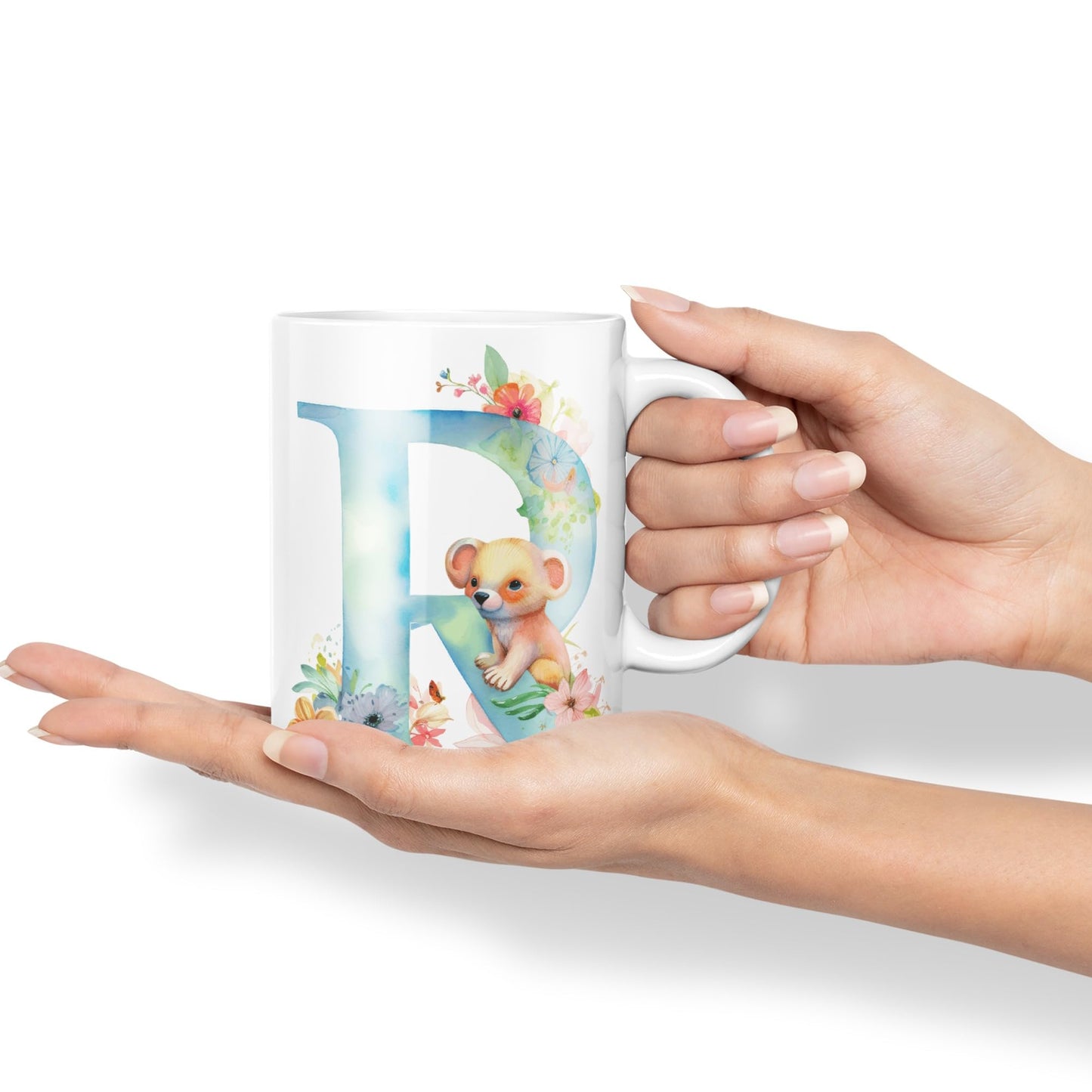 Letter R mug, Animals Alphabet Letter R Monogram animal for kids Ceramic Coloured Mug Cup for Tea Coffee Hot brew 330ml 11Oz Gift